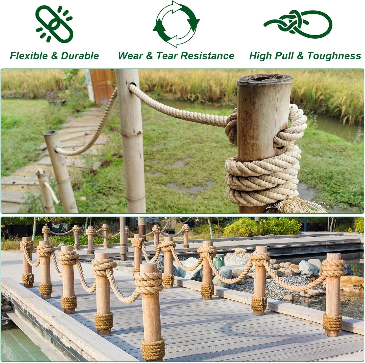 PATIKIL 1/2" x 100 Ft Twisted Manila Rope - Natural Thick Jute Twine for Docks, Railings, Bundling, Craft, Tug of War, and Decorating
