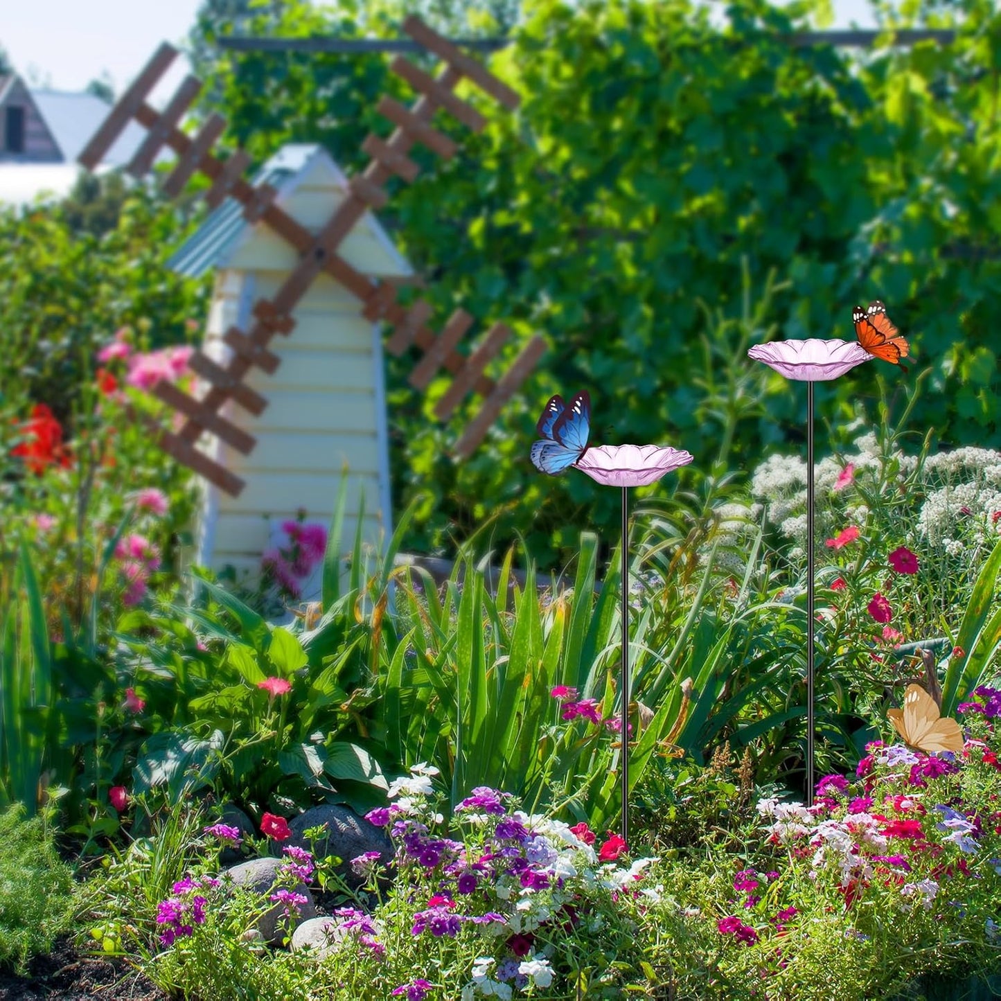 Newtay 2 Pack Butterfly Feeder Glass Flower Bee Watering Station and Bath for Outdoor Bee Feeder Butterfly Puddler Cups Backyard Garden Decoration to Attract Butterflies Bees