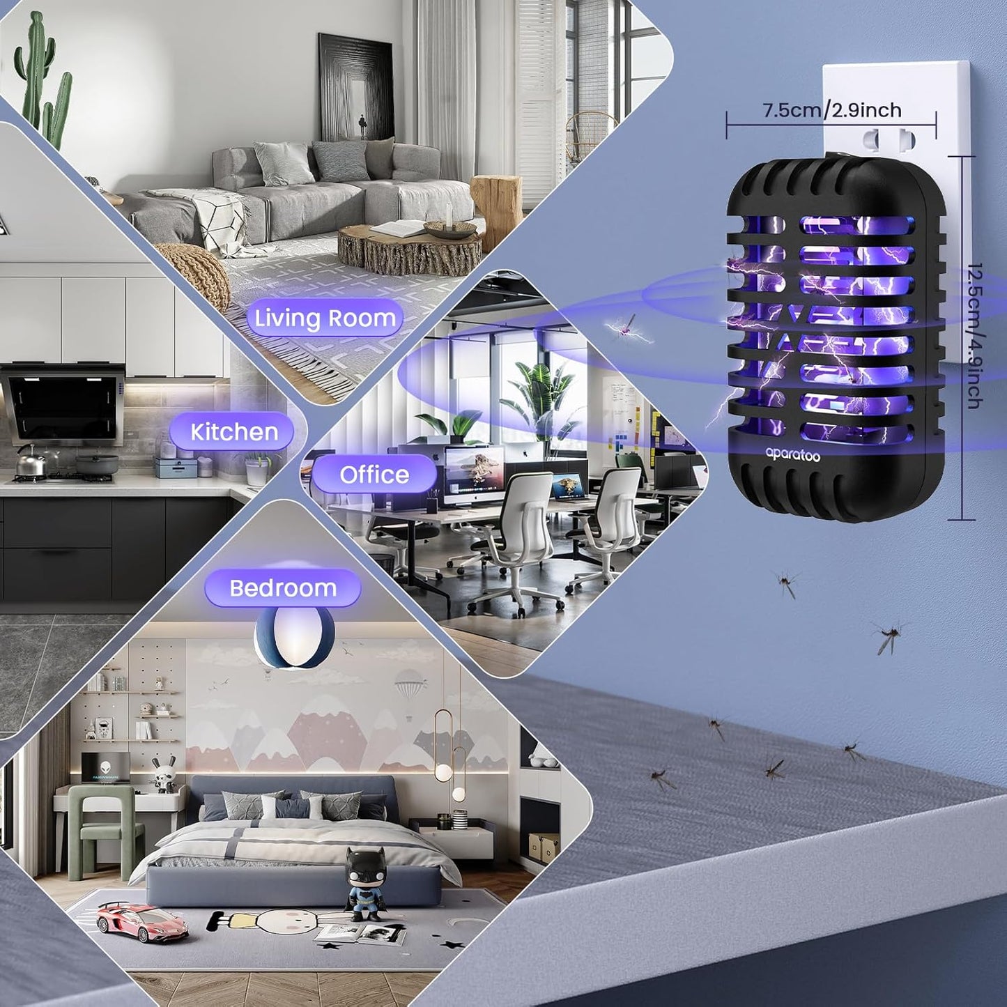 Bug Zapper Indoor Plug in, Fly Zapper Electronic 2 Pack Bug Zapper, Powerful Mosquito Zapper Insect Trap for Camping, Patio, Home, Kitchen