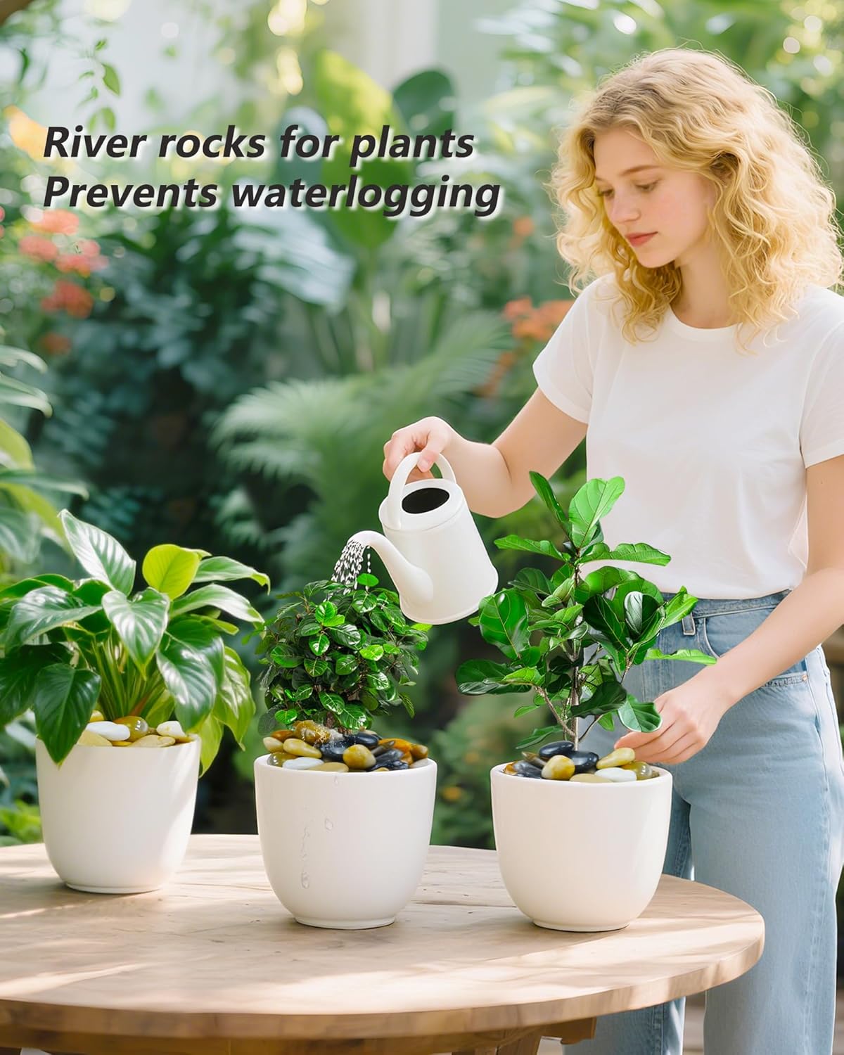 15LB Natural River Rocks for Plants, 1-2.2'' Mixed Color Decorative Pebbles for Garden Landscaping, Polished River Stone for Outdoor Decor