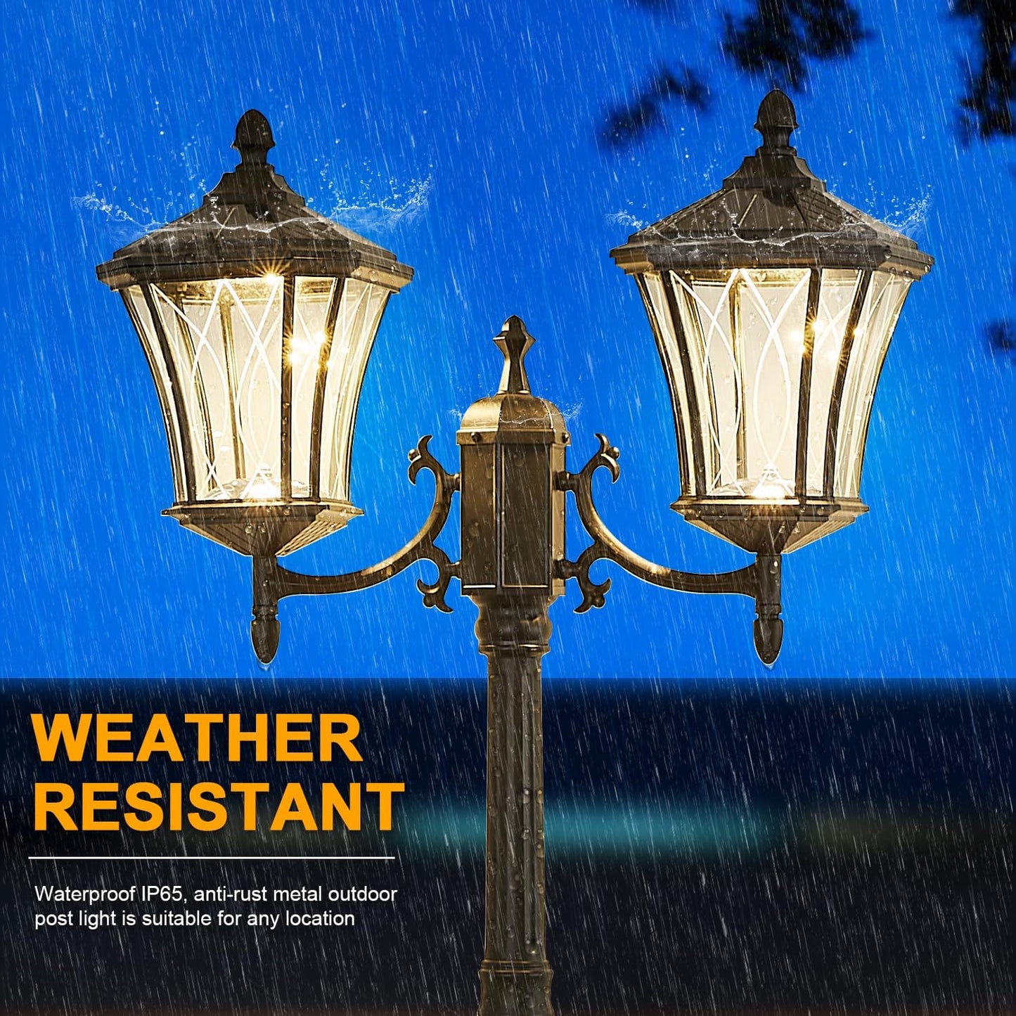 Outdoor Solar Lamp Post Lights with Dusk to Dawn Sensor, Waterproof 2-Head Large Lantern Street Lights, Modern Solar Column Pole Light Fixtures for Outside, Garden, Driveway, Backyard, Black