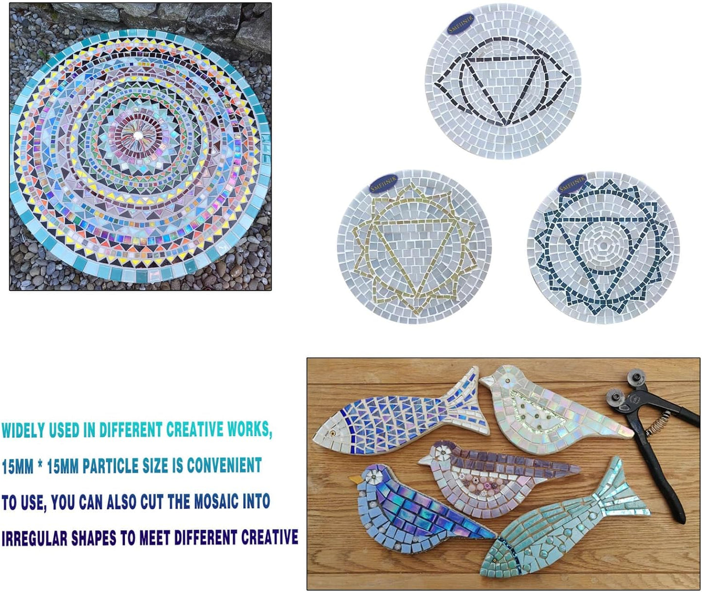 SMEIINIK 1.1lb Bulk Single Iridescent Color Mosaic Tiles for Crafts, Glass Mosaic Pieces for Mosaic Puzzles, Stained Glass Tiles for Mosaic DIY, Mosaic Making Supplies(AJ83+3-23)