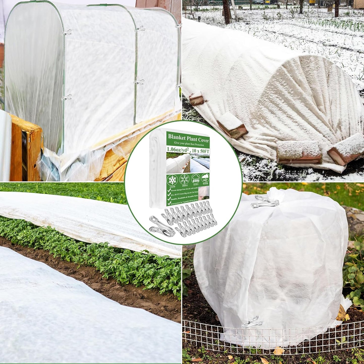 Plant Covers Freeze Protection 10 x 50Ft with 20 Stainless Steel Clip- Frost Cloth Plant Blankets Garden Fabric Freeze Cover for Outdoor Plant Raised Bed Greenhouse Winter Frost Sun Protection