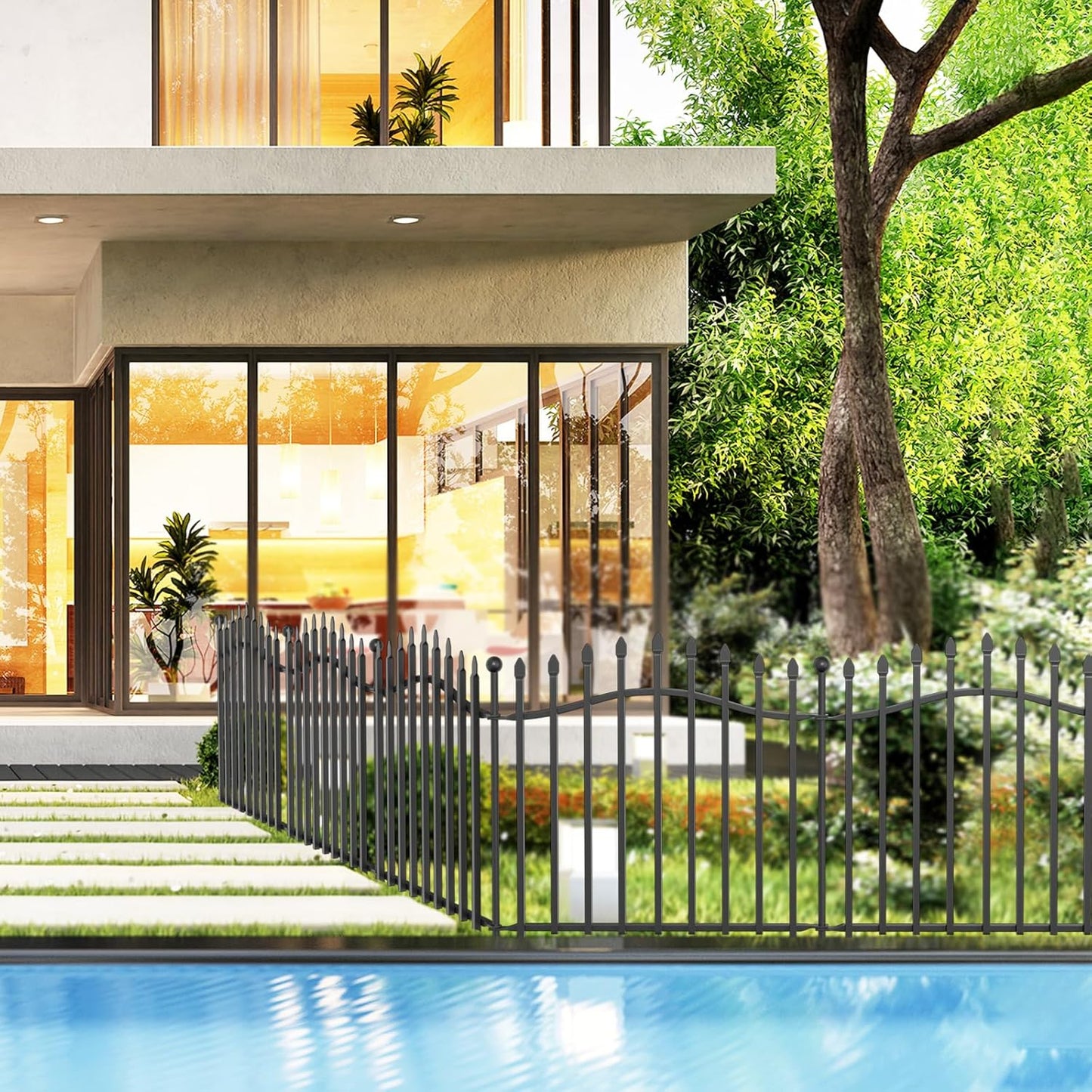 10 Panels No Dig Garden Fence - 24in H x 22.5ft L, Reinforced Square Tube Rustproof Metal Animal Barrier for Dogs & Rabbits, Outdoor Decorative Border Fencing for Yards & Gardens