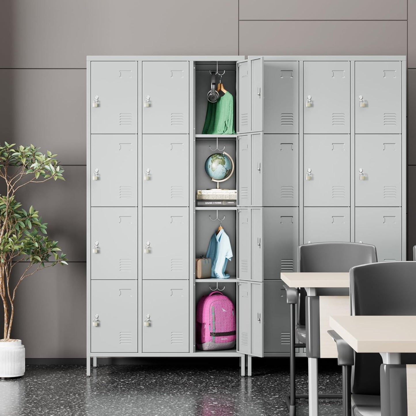 Aobabo 12 Doors Metal Storage Locker for Employees, Storage Locker with Name Card Slot for School Office Gym Bedroom, Light Grey, Assembly Required