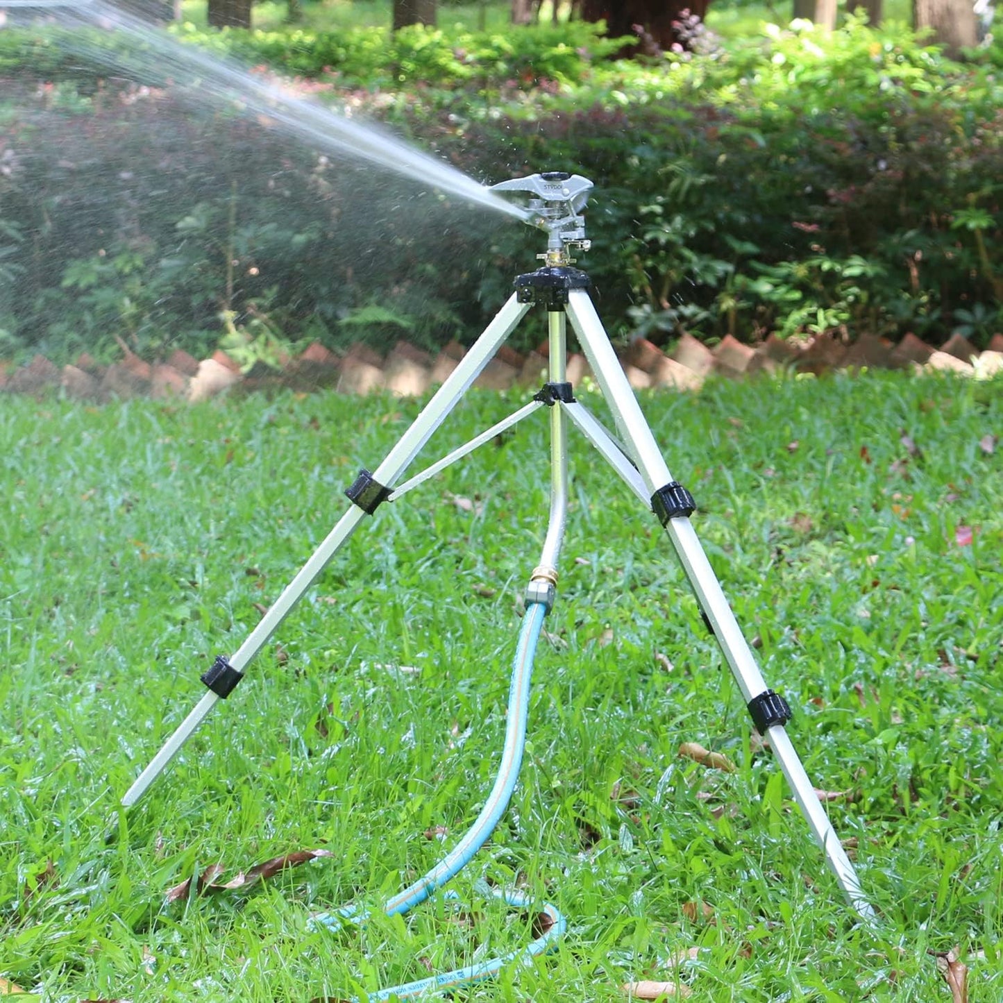 STYDDI Heavy Duty Impact Sprinkler on Tripod Base, Tall Metal Pulsating Telescoping Tripod Sprinkler for Large Area, Yard, Lawn, Garden, Waters up to 70 Ft. Diameter, Legs Extends Up to 36-inch