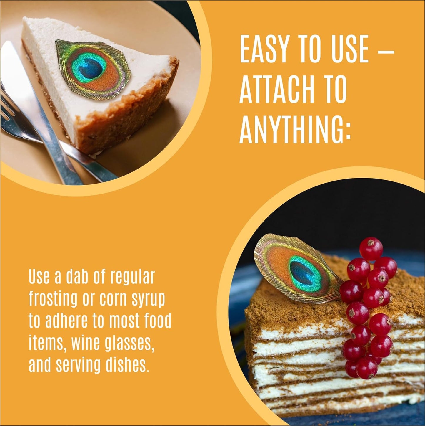 Edible Peacock Feathers - Set of 12 - Cake Decorations, Cupcake Topper