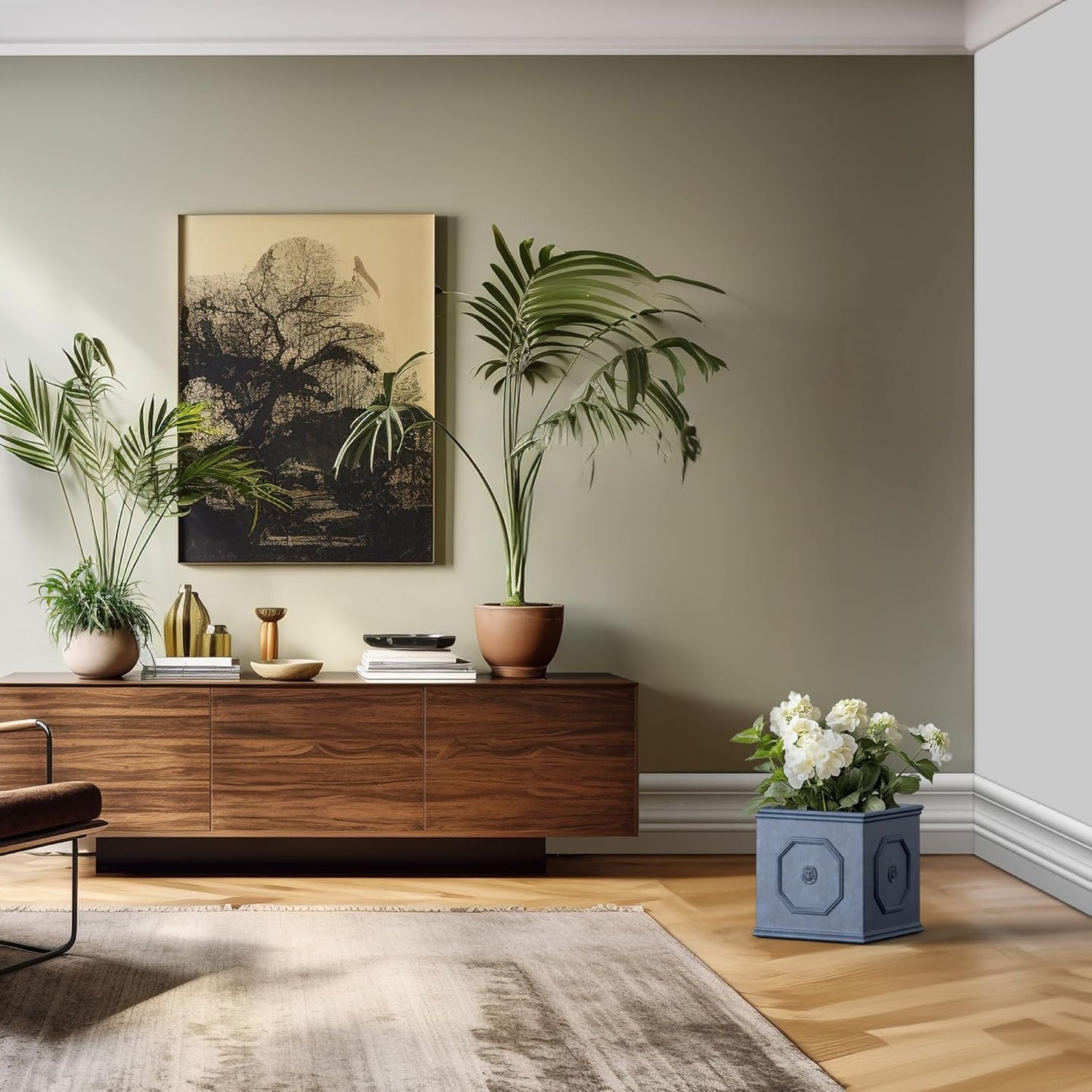 Kante Square Lion Head Concrete Planter, Classic English Style Plant Pot with Drainage Hole and Rubber Plug for Indoor Outdoor Garden Patio Home, 12.6"x12.6"x12.6" Gravel Gray