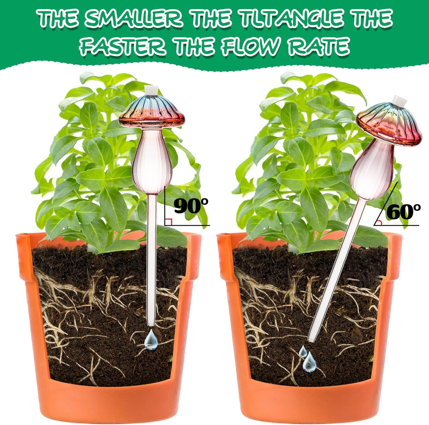 Plant Watering Globes Mushroom, Rainbow Gradient Color Plant Watering Devices, Self Watering Planter Insert, Self Watering Globes - Watering Bulbs for Indoor Plants for Travel Vacation (4 PCS)