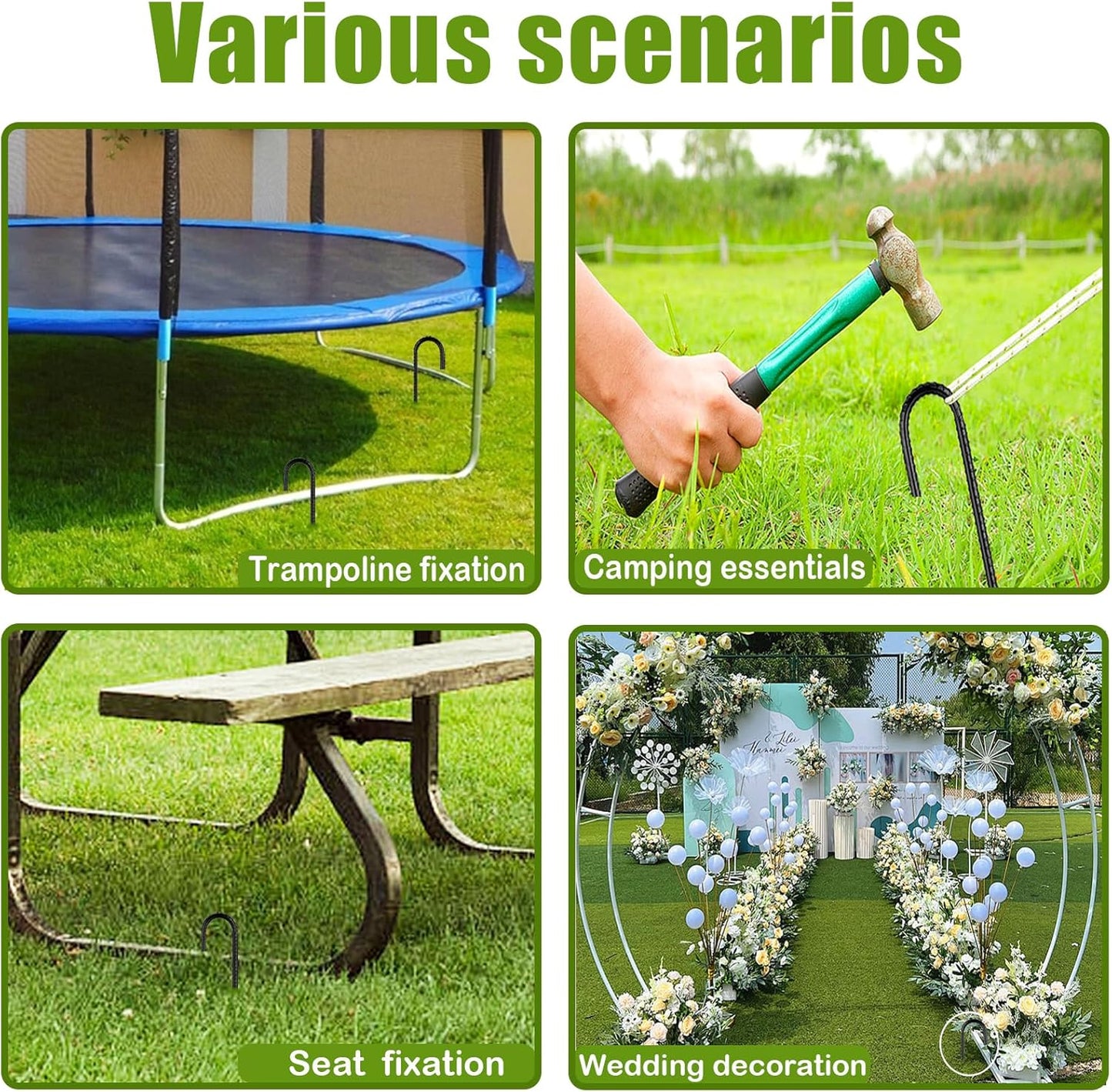 Rebar-Stakes-12Inch,J Hooks Ground Stakes Anchors for Gardening Black Coated Ground Stakes 20pcs Anti-Rust Heavy Duty Dog Fence Fixed Water Pipes Soccer Goals Tent Camping Trampoline