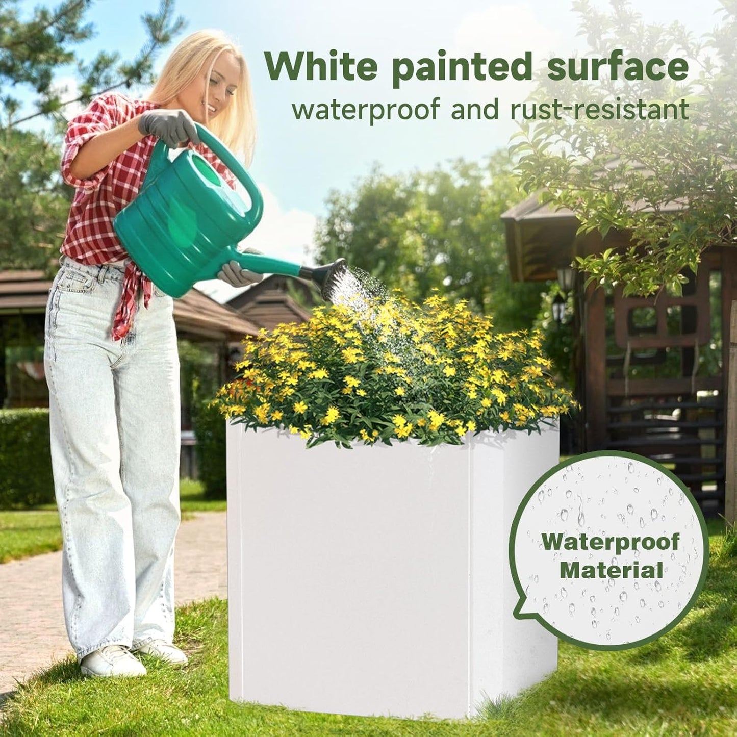 Steel Planter Box-24"x24"x24"-Large Square Planter Box-Outdoor Indoor-Cube Steel Planter Heavy Duty White Metal Planter Flower Pot Commercial Residential for Home Garden Porch Hotel Patio