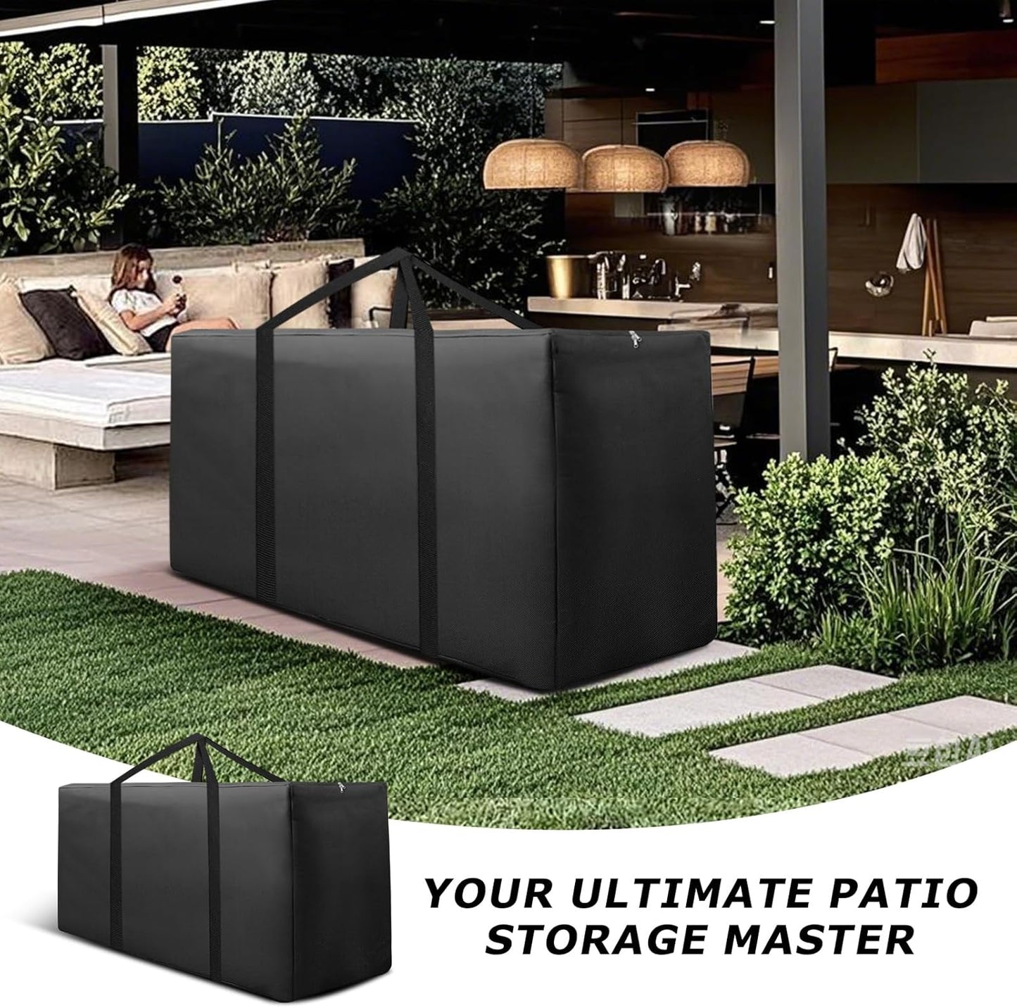 2 Pack Extra Large Patio Outdoor Cushion Storage Bag Waterproof 68" L x 30" W x 20" H Outdoor Cushion Furniture Storage Bag with Handle and Protective Zipper (Black, 2 Pack)