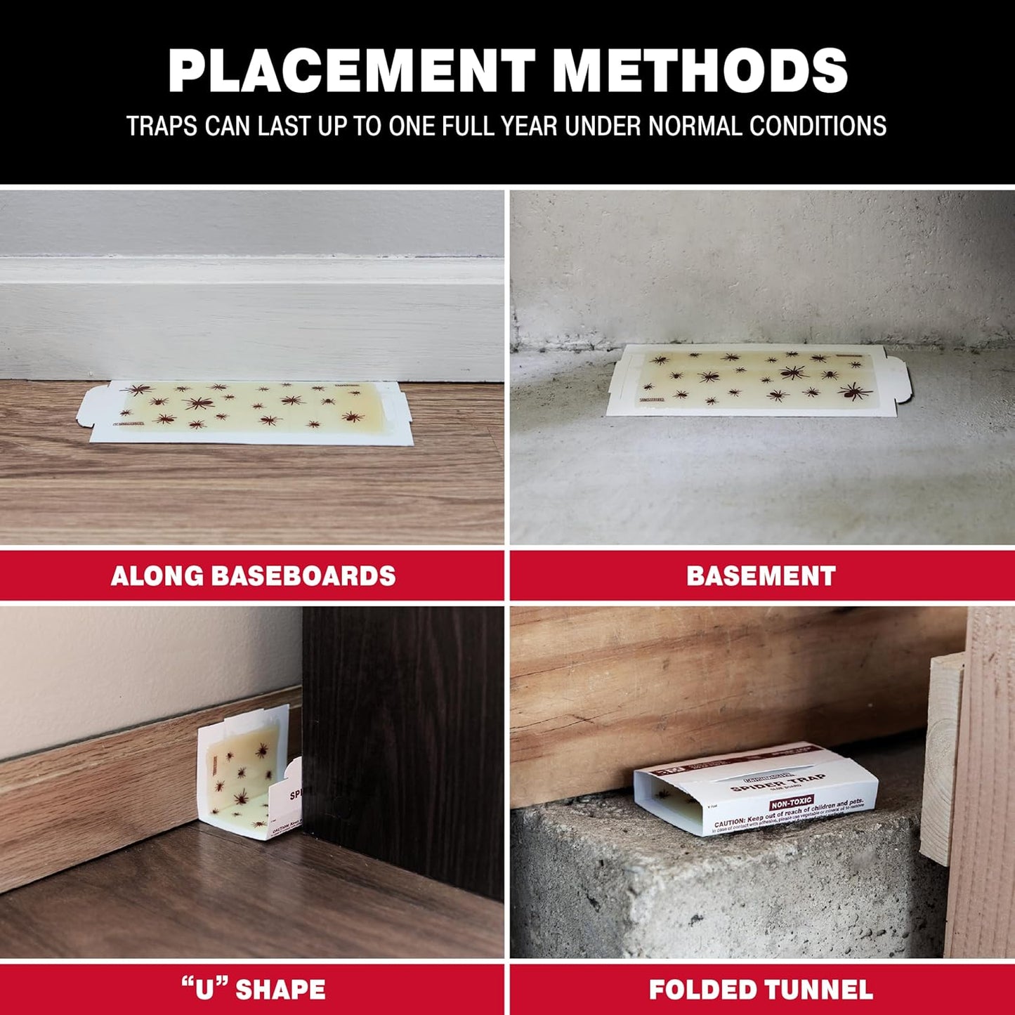 Catchmaster Spider Traps Glue Boards 6-Pack, Adhesive Bug Catcher, Insect, Scorpion, Cricket, Cockroach, & Spider Killer for Home, Bulk Glue Traps for House & Garage, Pest Control for Home
