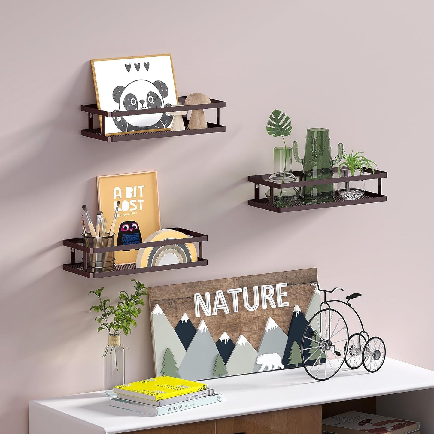 PUSDON Metal Wall Hanging Basket 2 Packs DIY Suitable for Multiple Scenes - Middle Bronze Guardrail