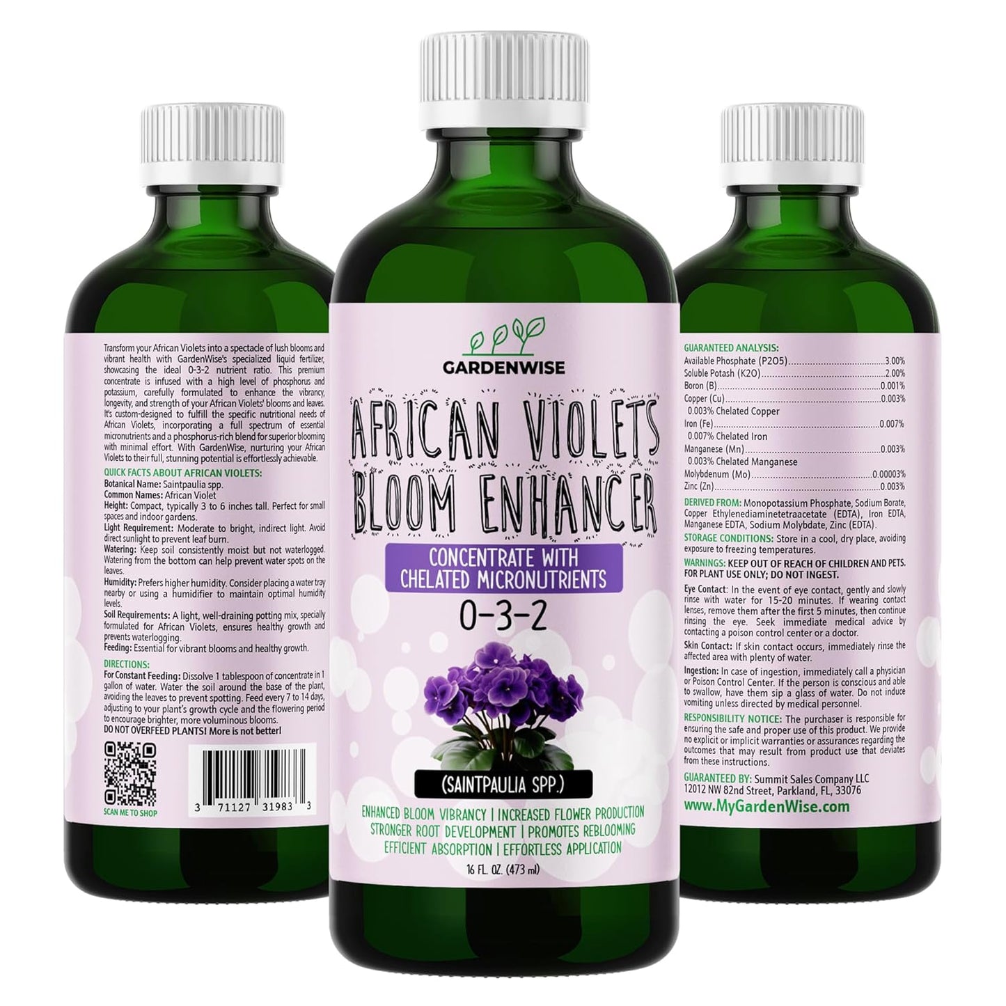 0-3-2 African Violet Fertilizer for Indoor Plants: Concentrated Plant Food β Plant Fertilizer, Bloom Booster for All Violets, Indoor Flowering Plants, Vigorous Growth and Blooming (8 OZ)