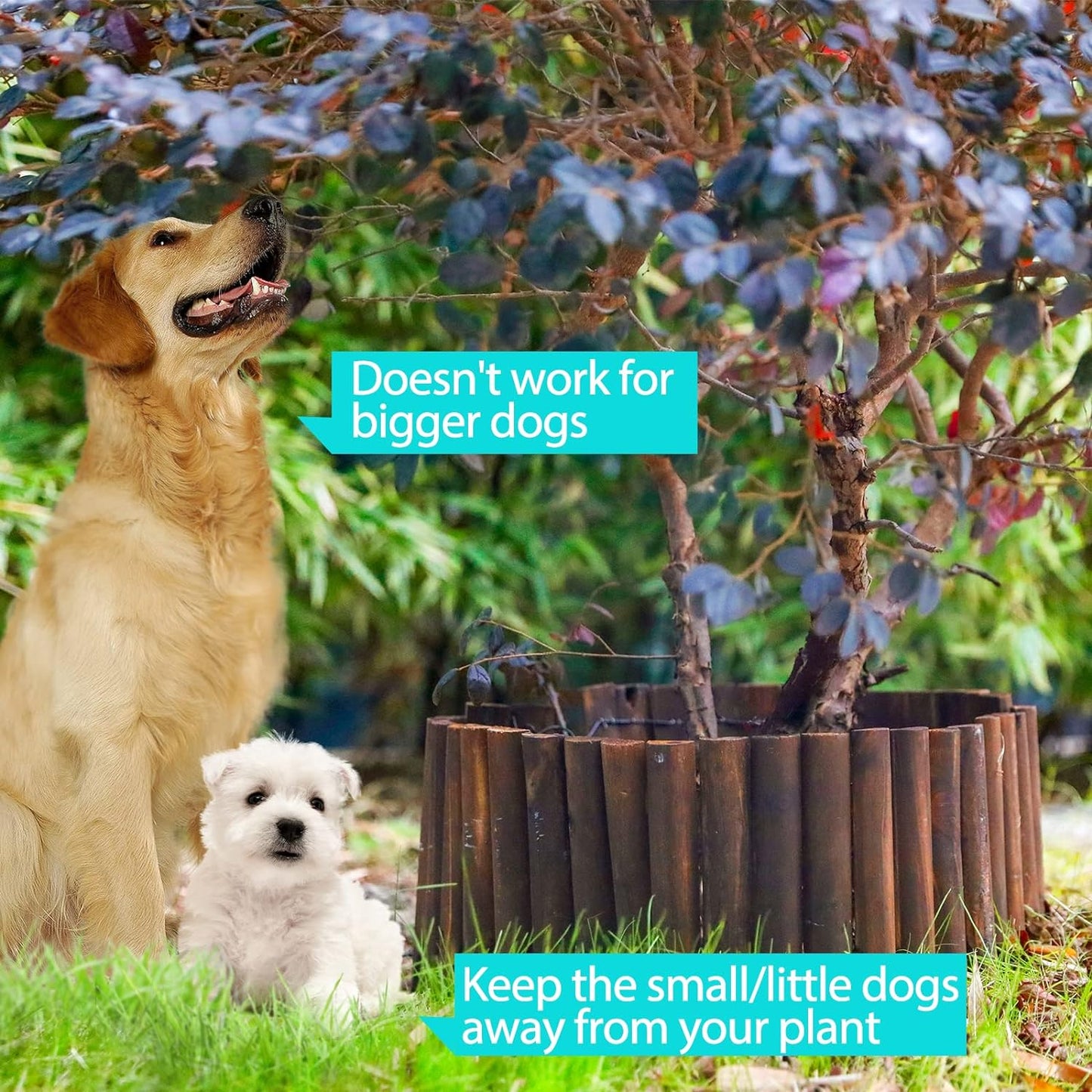 Worth Garden Wooden Short Fence Edging - Burnt Wood Finish Outdoor Lawn Landscape Edging - Flexible Decorative Border - Tree Fence - 11.8'' H x 42'' L - K624A05