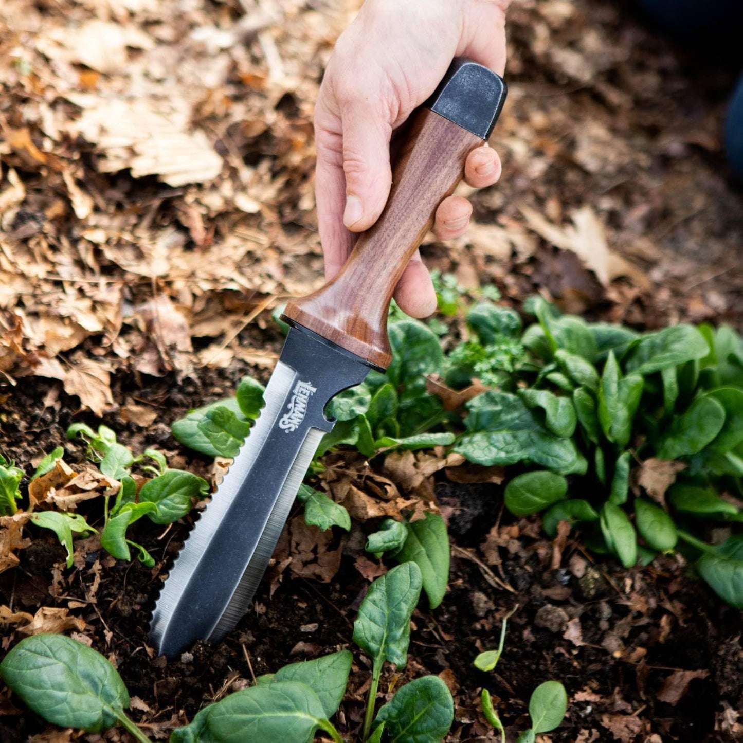 Lehman's Hori Hori Garden Knife, Durable Double Edge, Hardened Steel with Wooden Handle, Hand Weeding and Digging Tool with Sheath