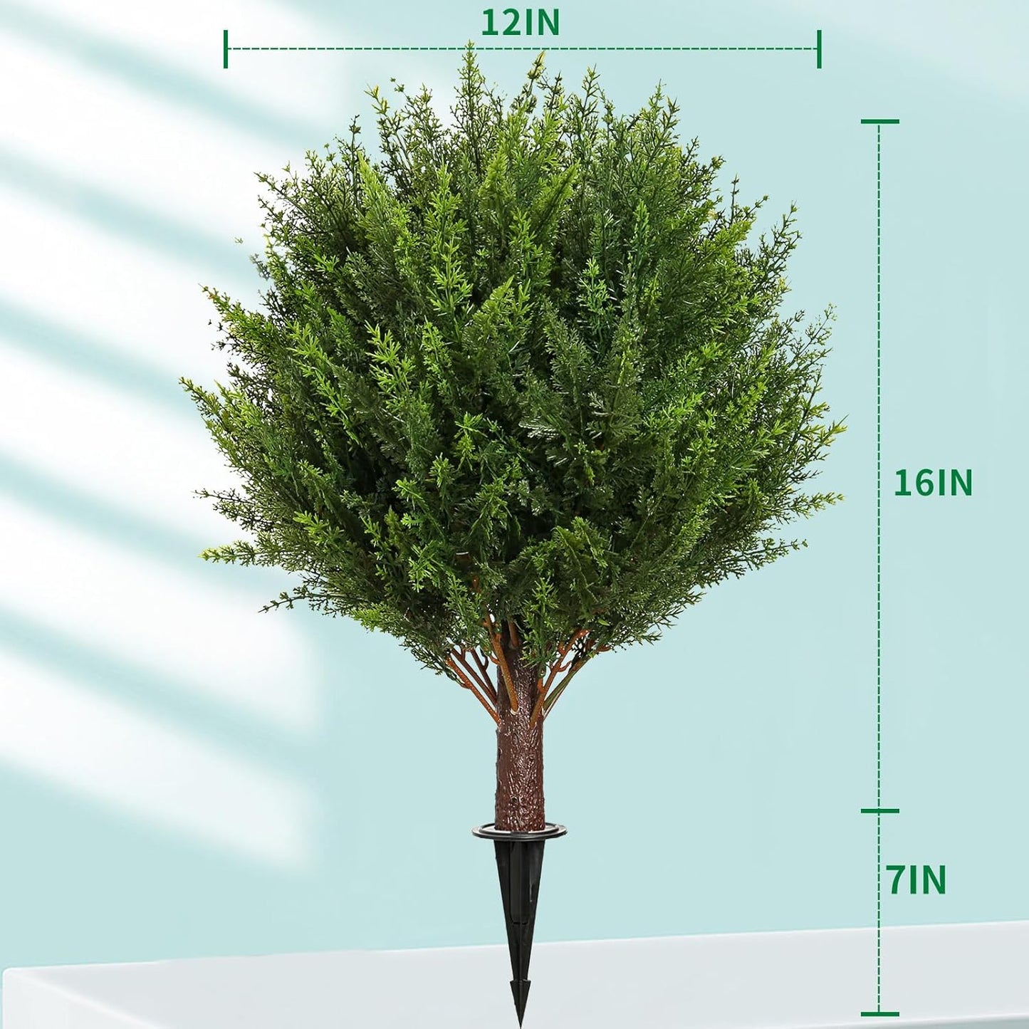 Artificial Cedar Shrub Ball Trees Two 15.8inch with Ground Spikes, can be Planted in The Ground and in pots, Outdoor Artificial Plants Resistant to UV Rays (4pcs)