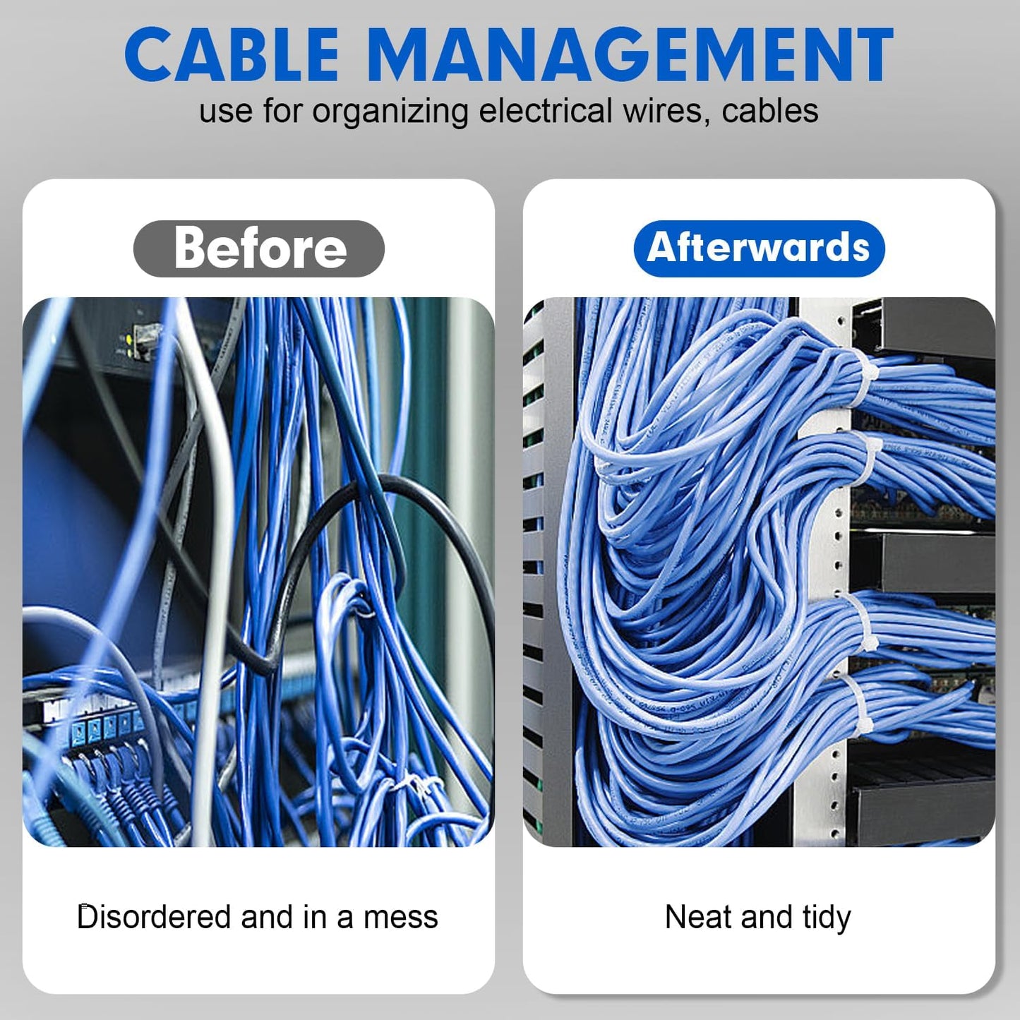 Zip Ties, RAZCC 1200pcs Cable Zip Ties 8 Inch, Heavy Duty White Plastic Wire Ties with 50lb Tensile Strength, Self-Locking Nylon Cable Ties, Wire Management for Indoor and Outdoor