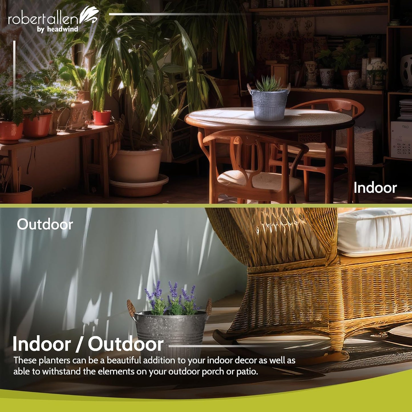 Headwind Round Galvanized Bucket w/Rope Handles – 6 Inch Metal Tub Bucket Planter for Outdoor Plants with Drainage Hole – Galvanized Large Outdoor Planters Buckets by Robert Allen