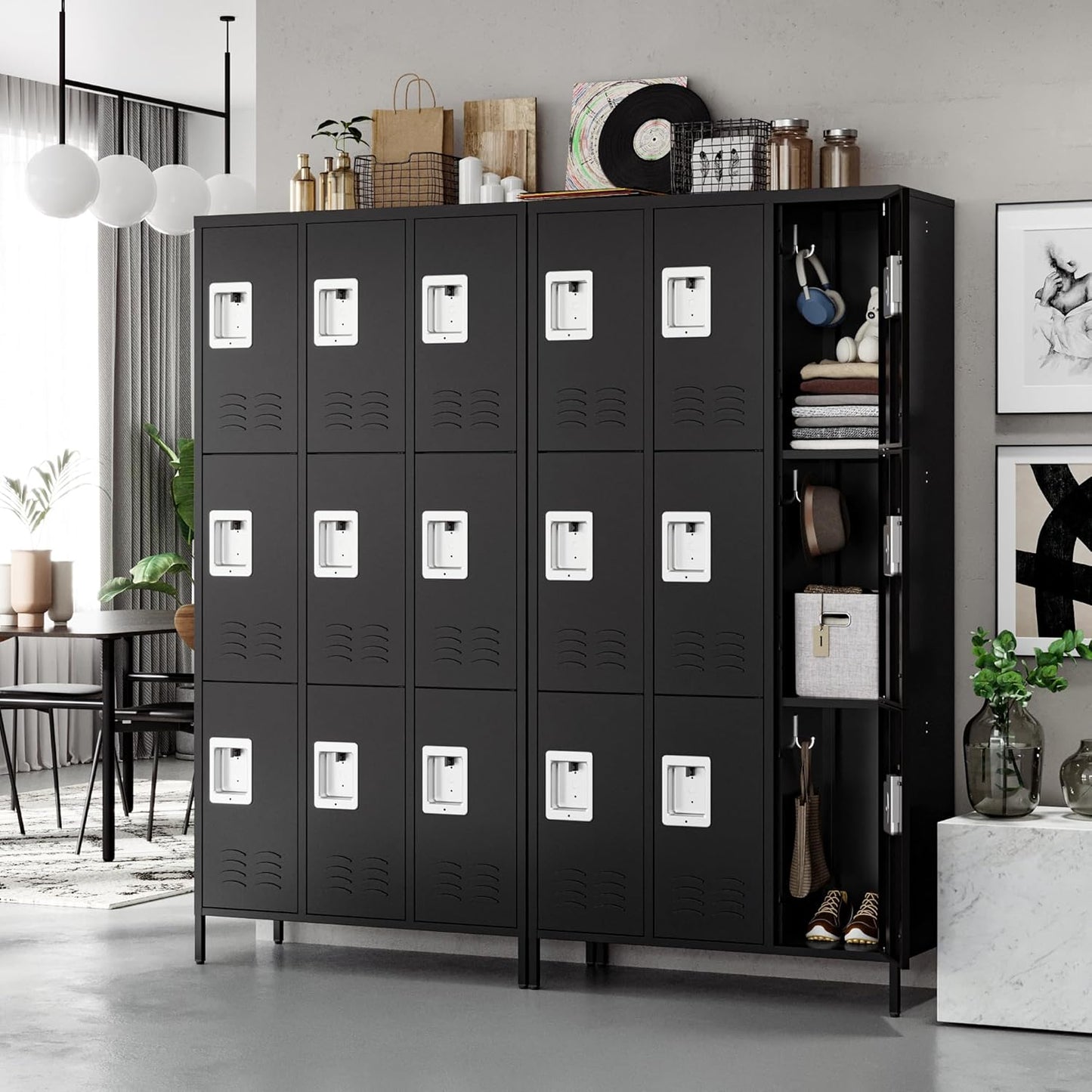 Letaya Metal Lockers for Employees-9 Door Storage Locker with Shelves and Lockable Steel Cabinet for School,Gym,Office,Staff(Black, 9 Door)