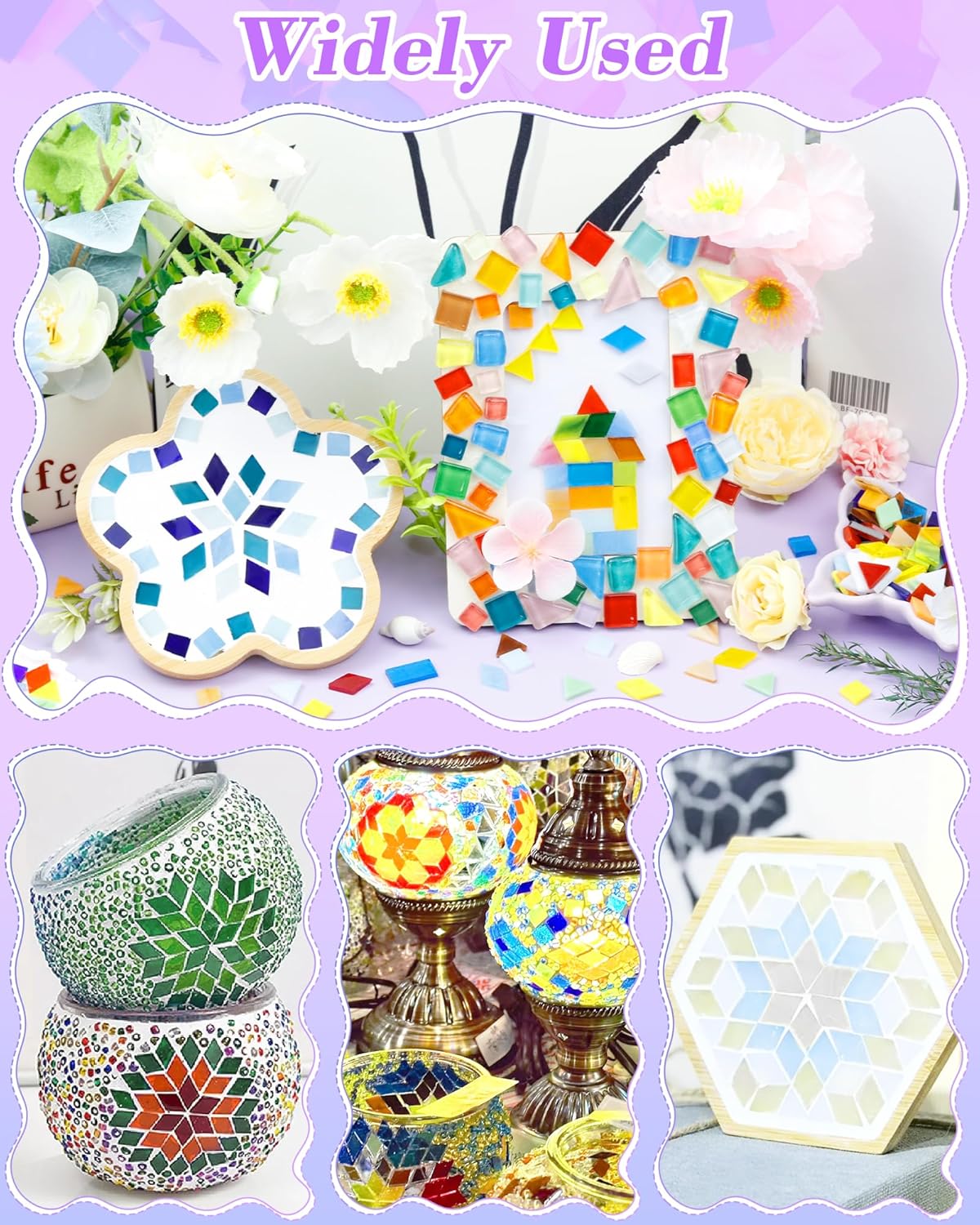 FIVEIZERO 260g Glass Mosaic Tiles for Crafts - 300 Pieces Tiny Mosaic Tile Kit, Irregular Pieces for DIY Craft Jewelry, Coaster Art & Mosaic Kits (Black&White)