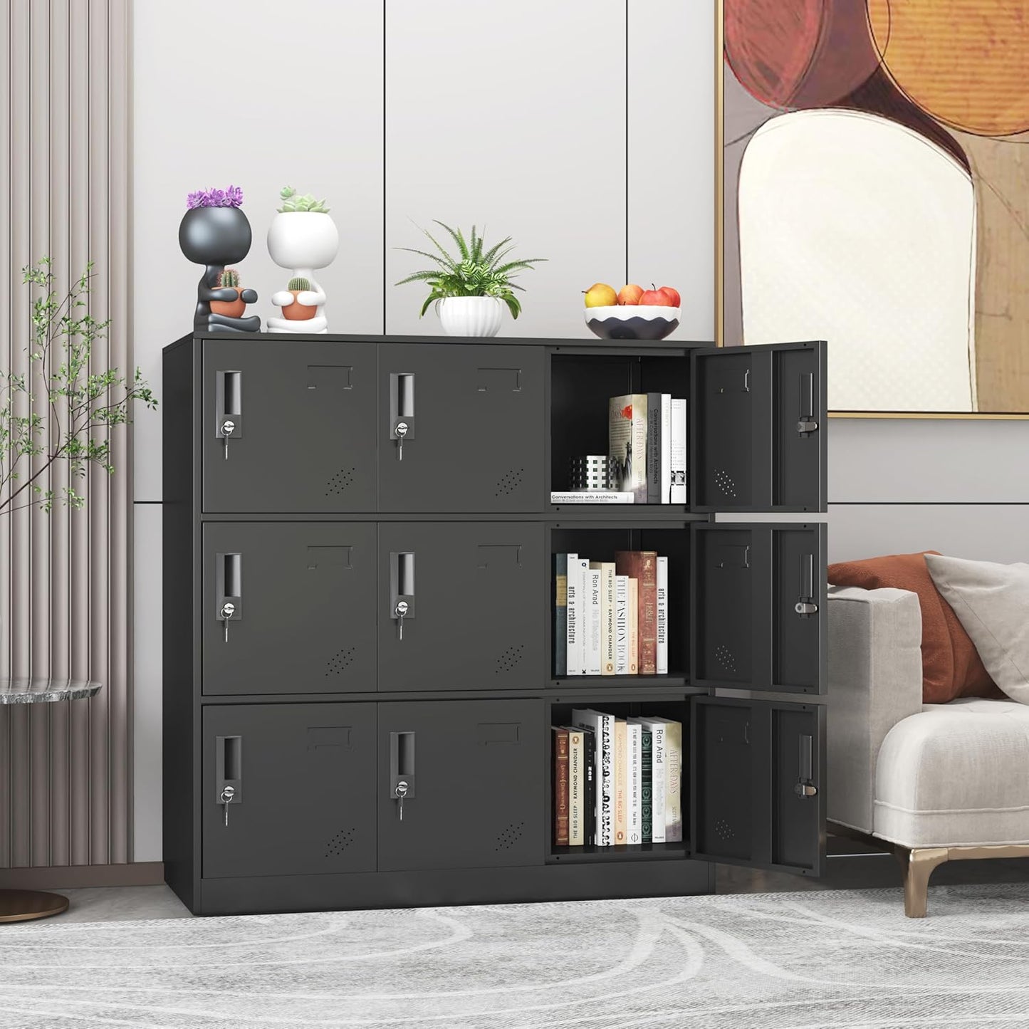 9 Door Metal Storage Locker for Employee,School,Office,Gym,Garage,Locker Cabinet with Lock and Card Slot (9 Door, Black)