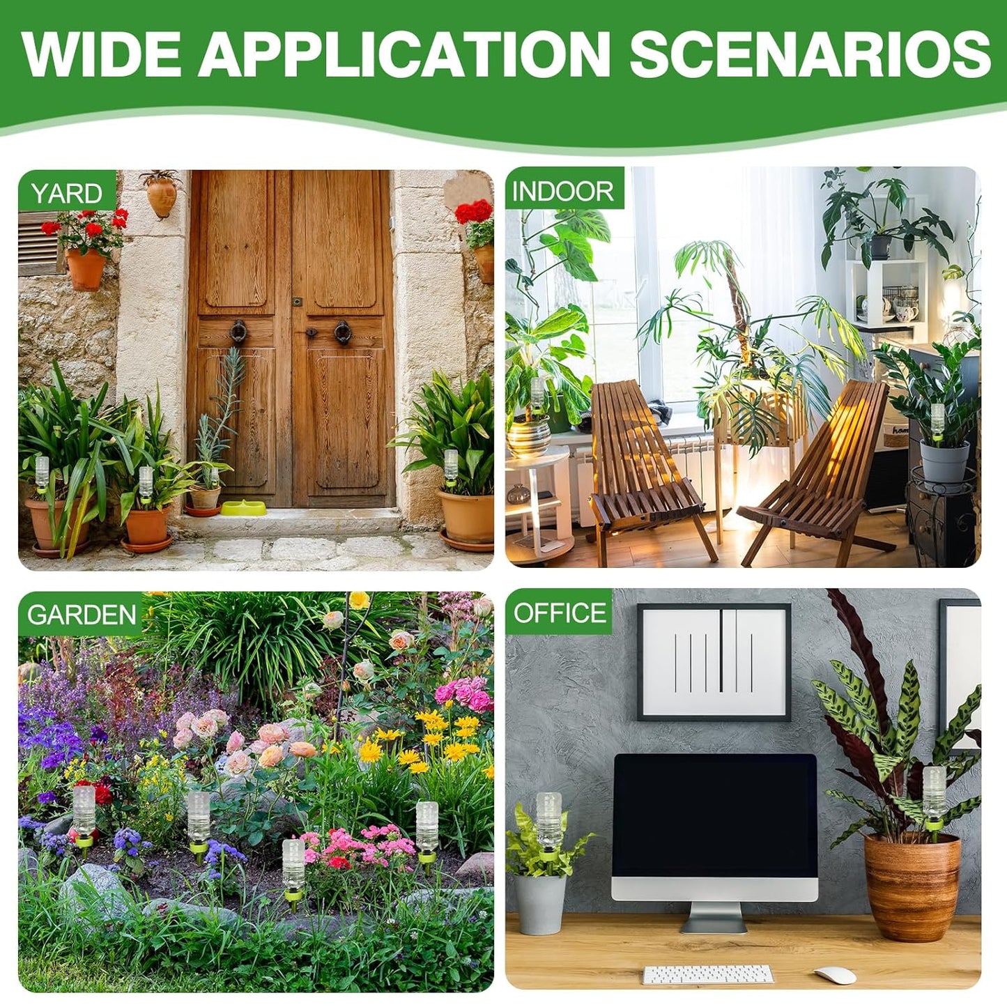 6 Set Self Watering Planter Insert Spikes, Indoor Plant Watering Devices 6pcs Slow Release Auto Vacation Plant Waterer Stakes 6pcs 20oz Plastic Bottles with Adjustable Valve Switch Control for Garden