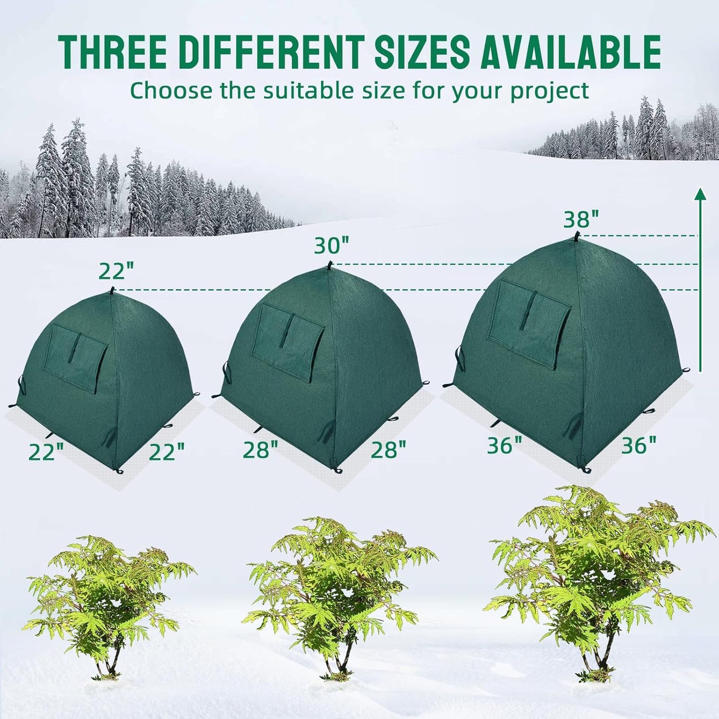 2 Packs Plant Cover Freeze Protection Blanket, 36''x36''x38'' Outdoor Garden Fabric Cover with Poles and Stakes for Winter Frost, Shade Cloth Plant Guard for Shrubs, Small Trees, Green