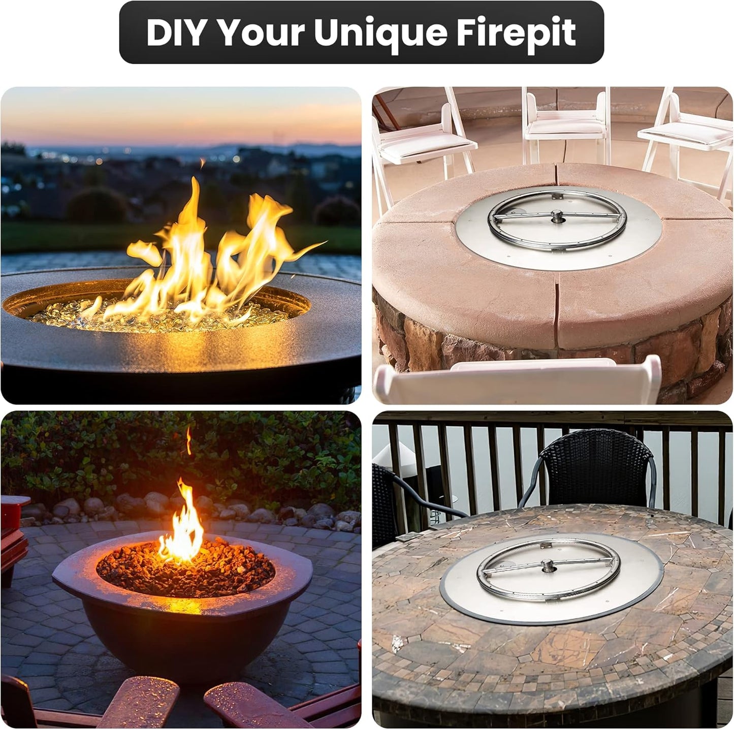 Stainless Steel Fire Pit Burner Pan & Ring Pro Kit for Natural Gas, 18-Inch Pan, 12-Inch Ring, 90,000 BTU Max