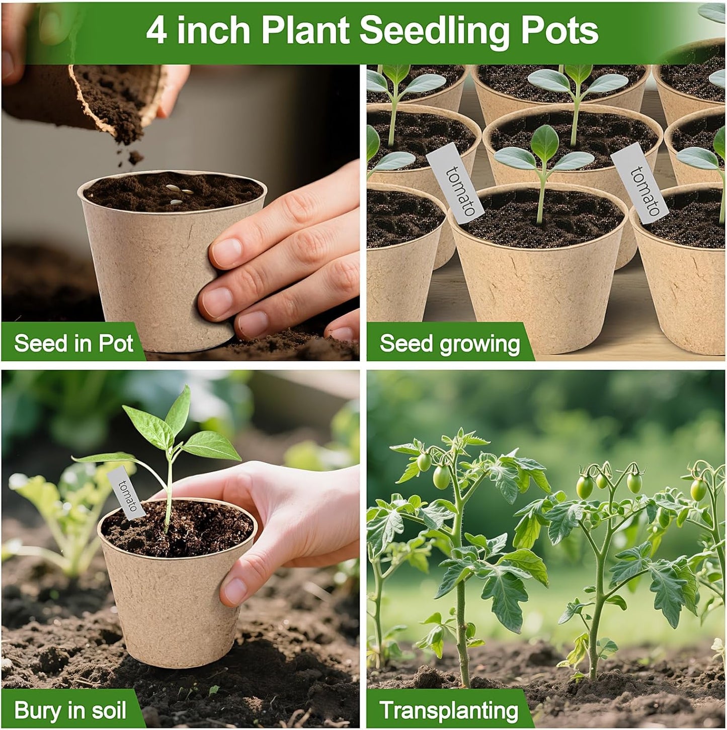 Peat Pots, 60 Pack Plant Starter Round Nursery Pot with Drainage Holes, Garden Germination Seedling Pots with 30 Plant Labels (4 Inch)