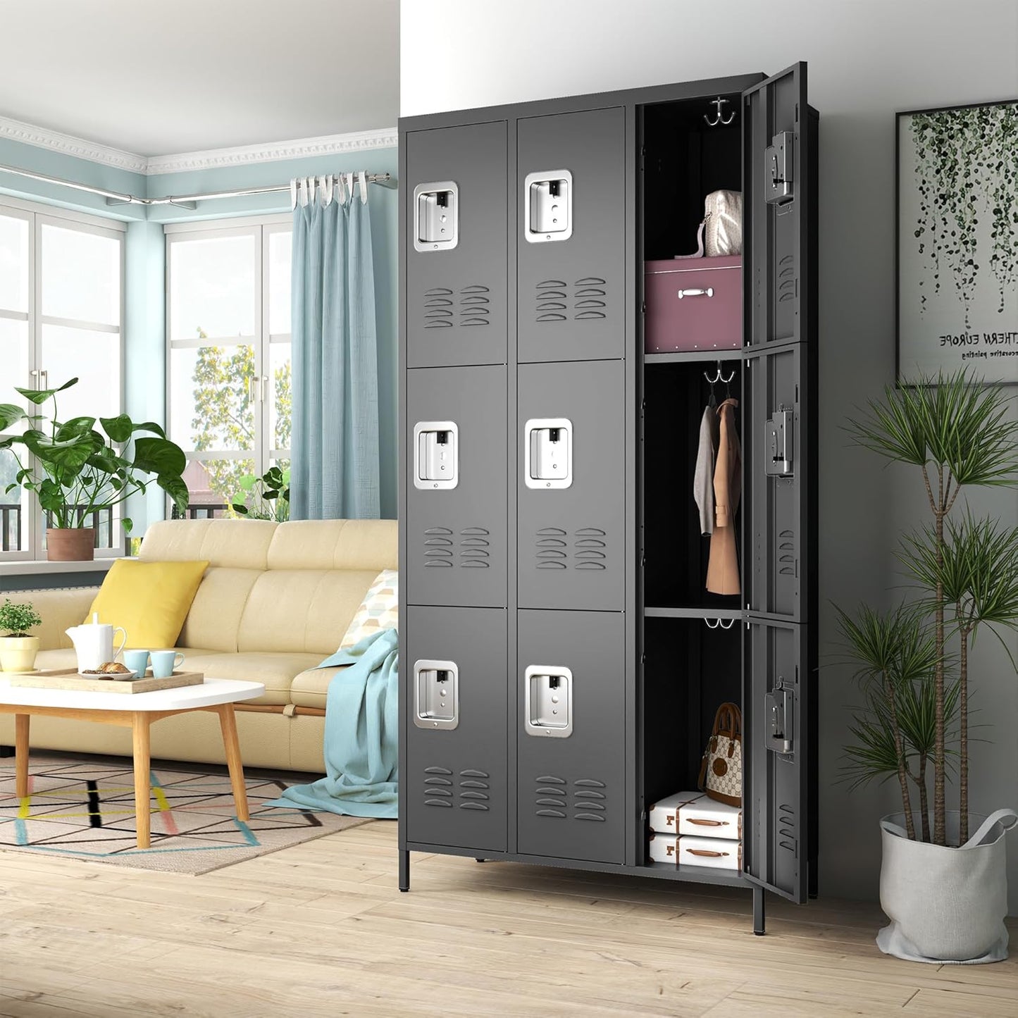 Metal Lockers for Employees, Storage Employee Locker, 72" Storage Lockers with Shelves Steel Cabinet for Home (Black, 9 door-72'')
