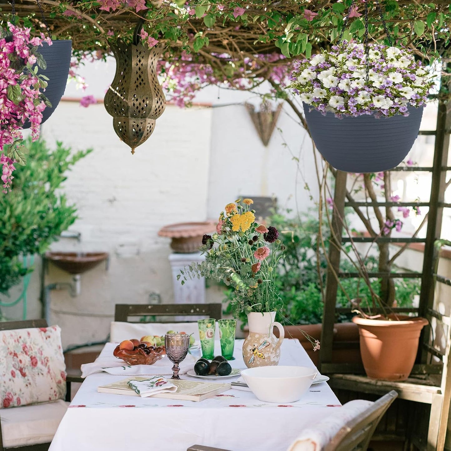 summer flower 2 Pack 9.9 Inch Self Watering Hanging, Deep Planters Hanging Pots for Indoor Outdoor Plants Hanging Baskets Hanging Plant Holder Plant Hanger for Flower Garden Porch Ceiling (Dark Gray)