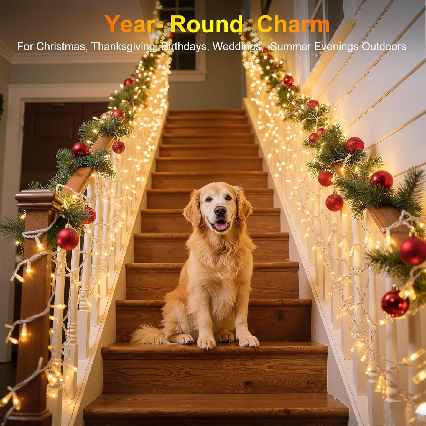 750LED Christmas Lights Outdoor Use, 240ft 12 Modes Warm White LED String Lights with Timer Dimmable, Waterproof Christmas Tree Lights for Xmas Patio Yard Fence Balcony Garden Decor Warm White