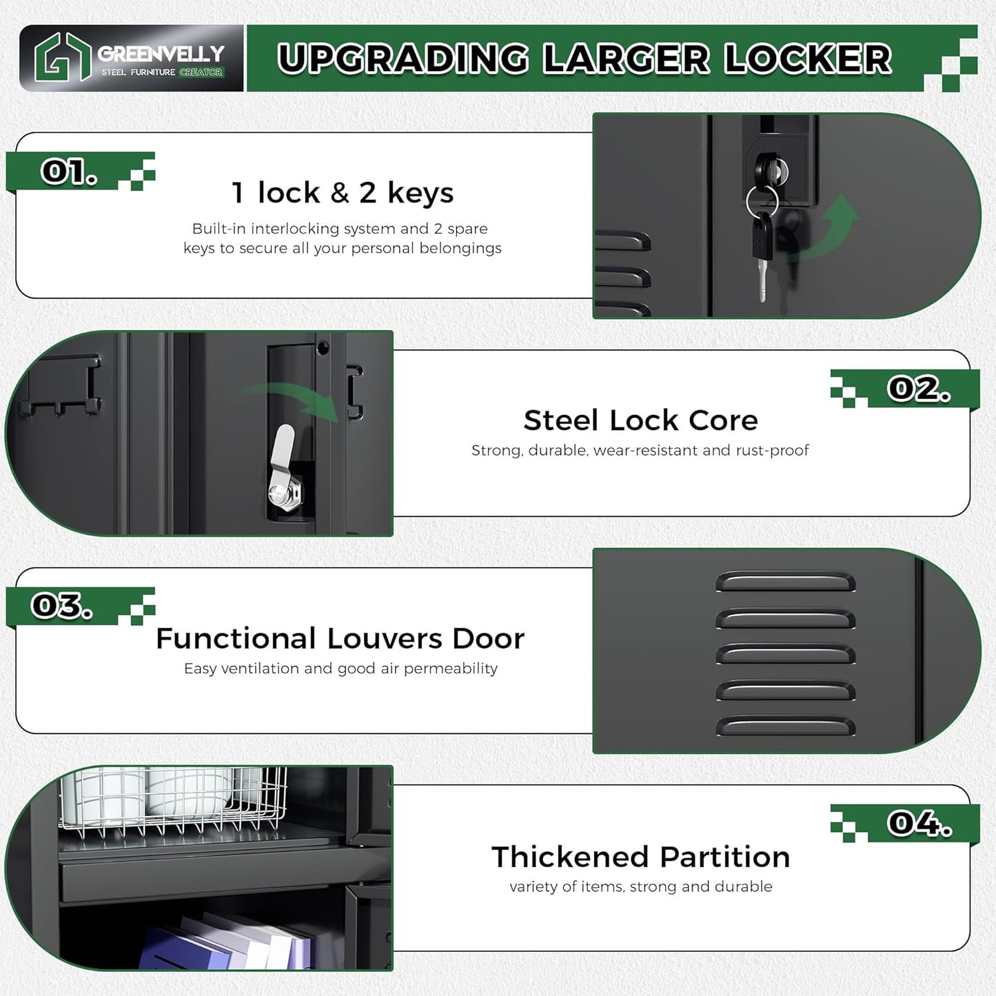 Greenvelly 9 Door Storage Locker for Employee, Metal Locker for Office, Gym, Shool, Lockable Black Steel Locker with Lock and Card Slot for Home,Garage