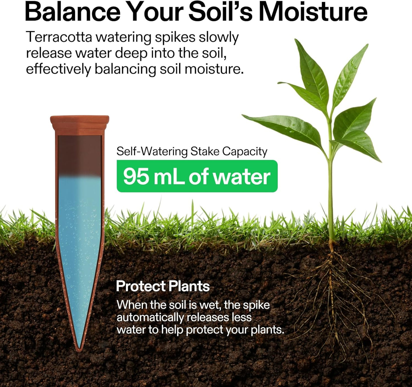 VIVOSUN 10Pcs Self-Watering Spikes, 7 Inch Hexagonal Terracotta Watering Stakes, Auto-Water Device, Planter Insert for Indoor & Outdoor Potted Plants, 10-Pack