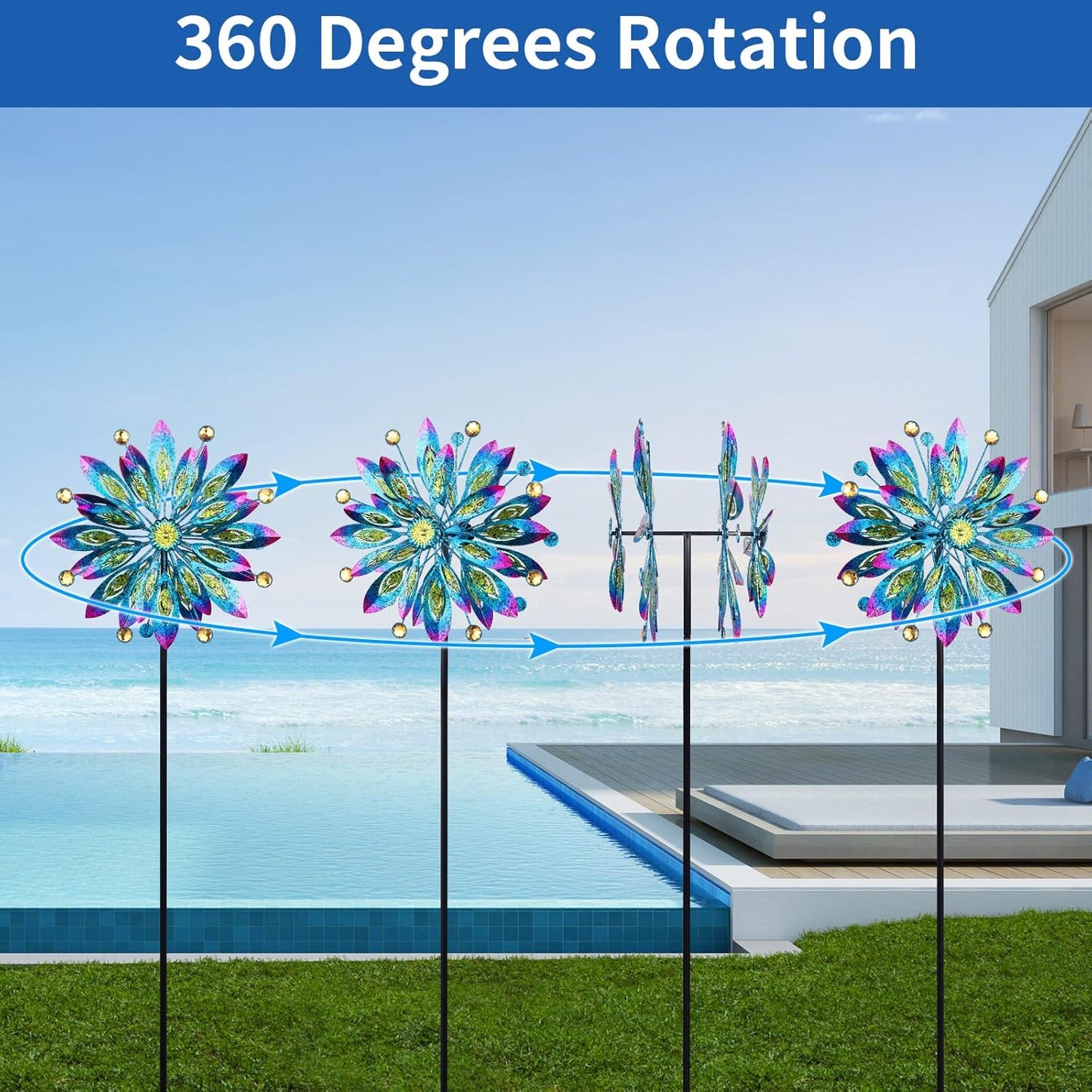 Wind Spinner for Yard and Garden Windmill Outdoor Metal Kinetic Wind Sculpture Dual Direction 360 Degrees Swivel for Yard Patio Lawn Decoration,61 Inch