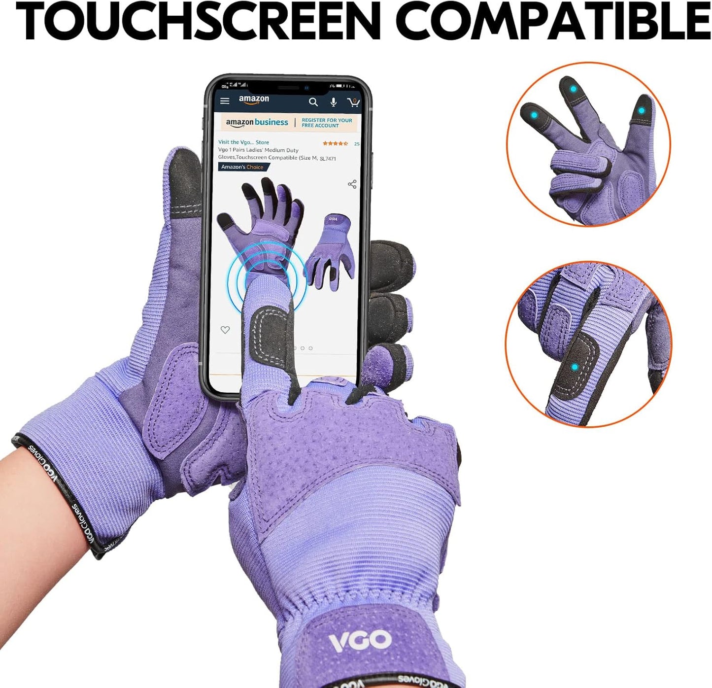 Vgo... Gardening Gloves Ladies,Safety Work Gloves,Touchscreen(Size S,Purple,SL7471)