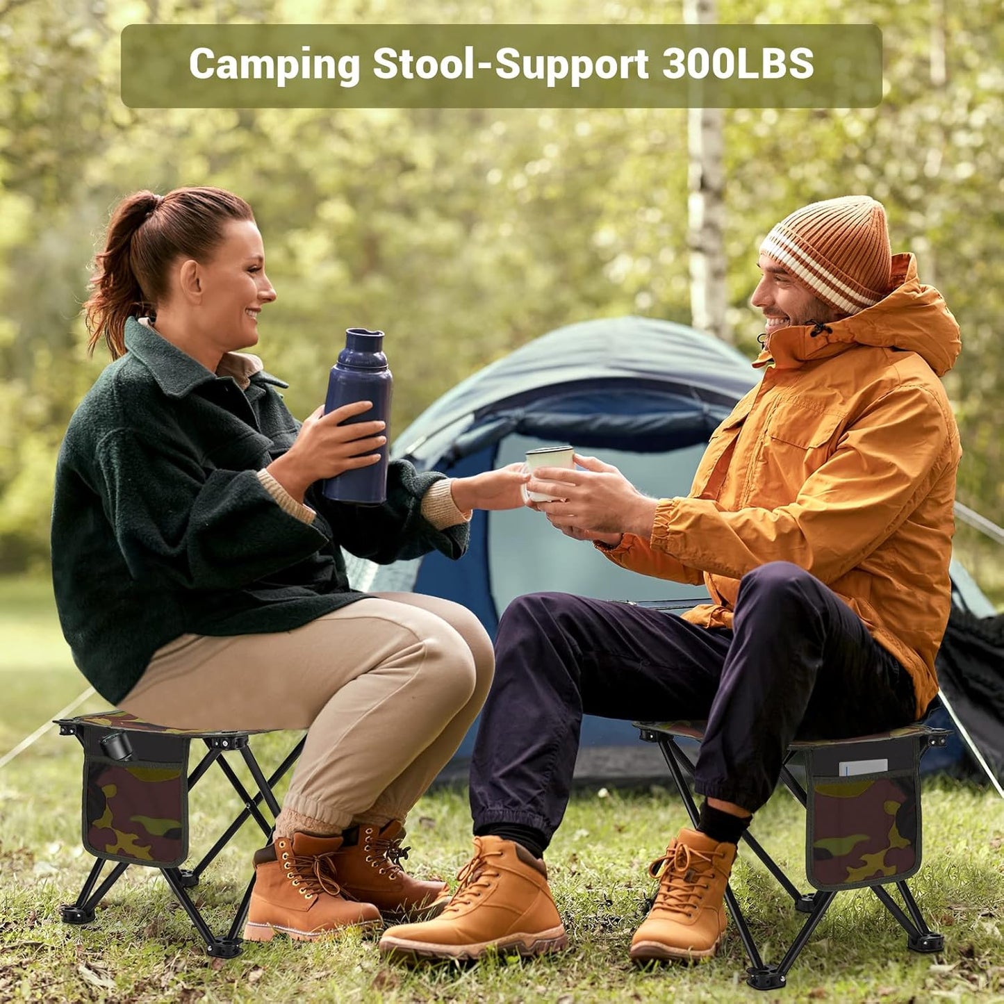 Portable Camping Stool with Side Pocket Camping Seat 12.5in Foldable Comfortable Widening Heightening for Travel Camping Fishing Hiking Gardening Picnic Beach BBQ Outdoor