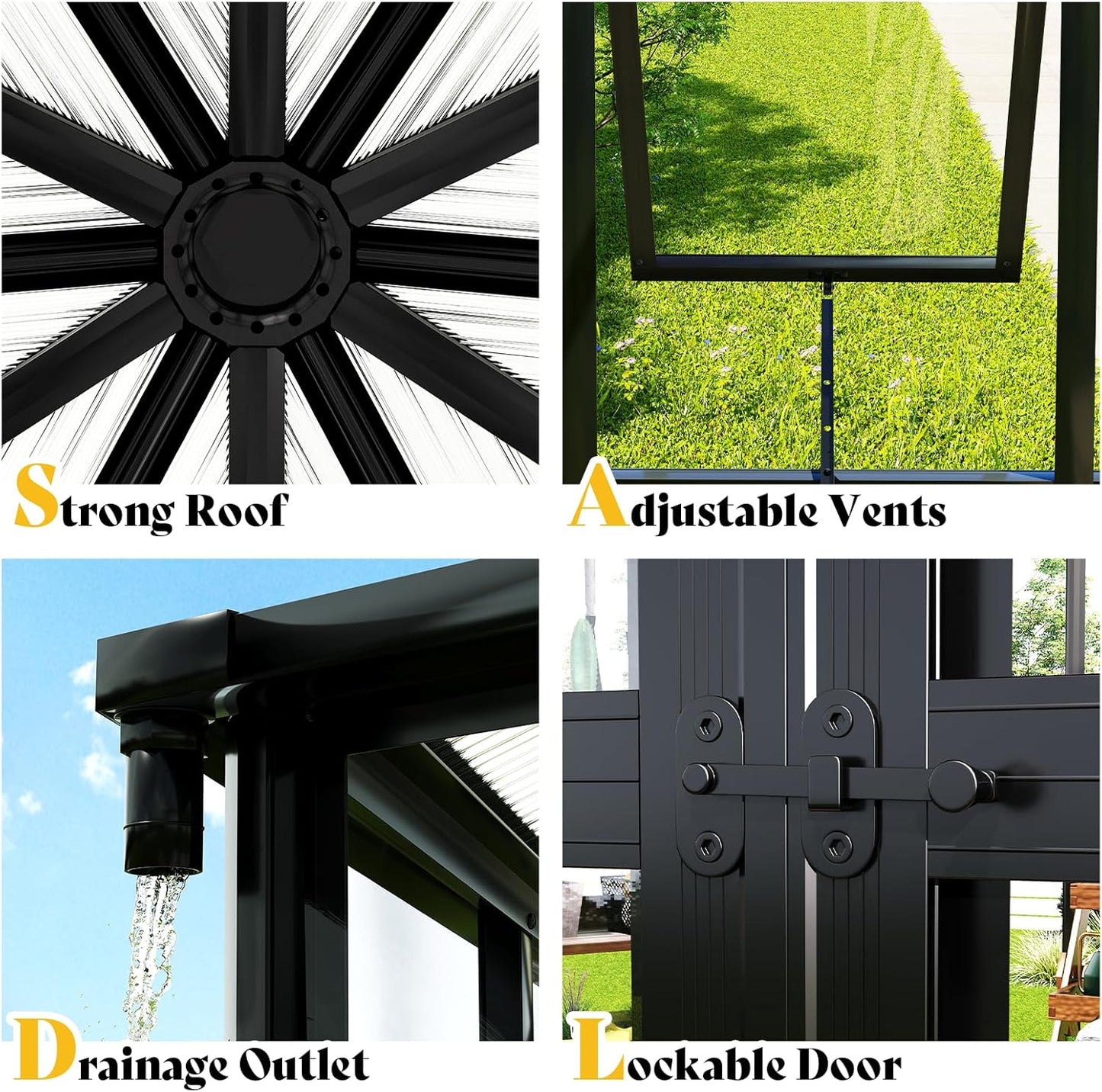 AMERLIFE 12×10×8 ft Hexagonal Outdoor Greenhouse, Aluminum Frame with Quick‑Connectors, 2 Swing Doors, 2 Vents – Walk‑in Garden Structure