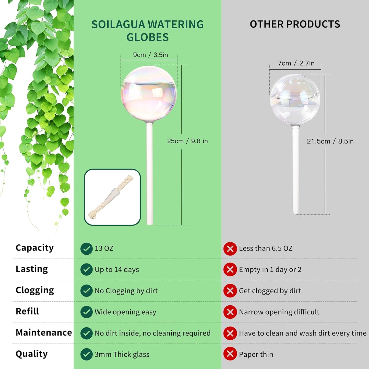 13 oz Up to 2 Weeks Extra Large Plant Self Watering Globes, Light Iridescent Glass Water Bulb Indoor, Plant Waterer Self-Watering Stakes, Perfect Gardening Gifts, 4 Pack