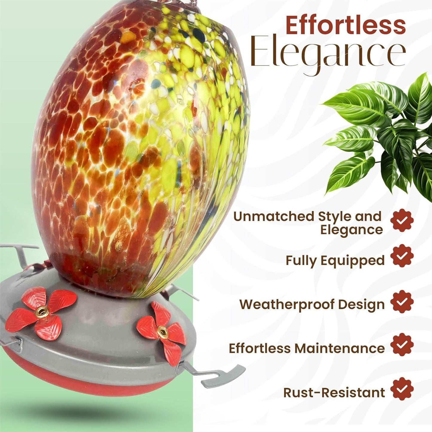 Nature Gear Hummingbird Feeder, Hanging-Mount Glass Hummingbird Feeders for Outdoors, Hand-Blown Glass Feeder with Ant Moat for Garden Hummingbirds, Easy to Clean & Rust Resistant, Volcano Red