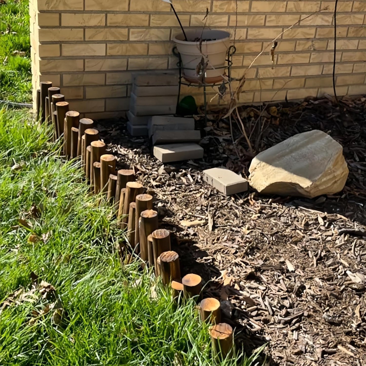 Wood Garden Edging, Natural Wooden Solid Log Fence Border Decorative for Flower Bed Barriers and Landscape Fencing, 11.8 in H x 3.0 ft L, 1.9 in Diameter (4PACK)