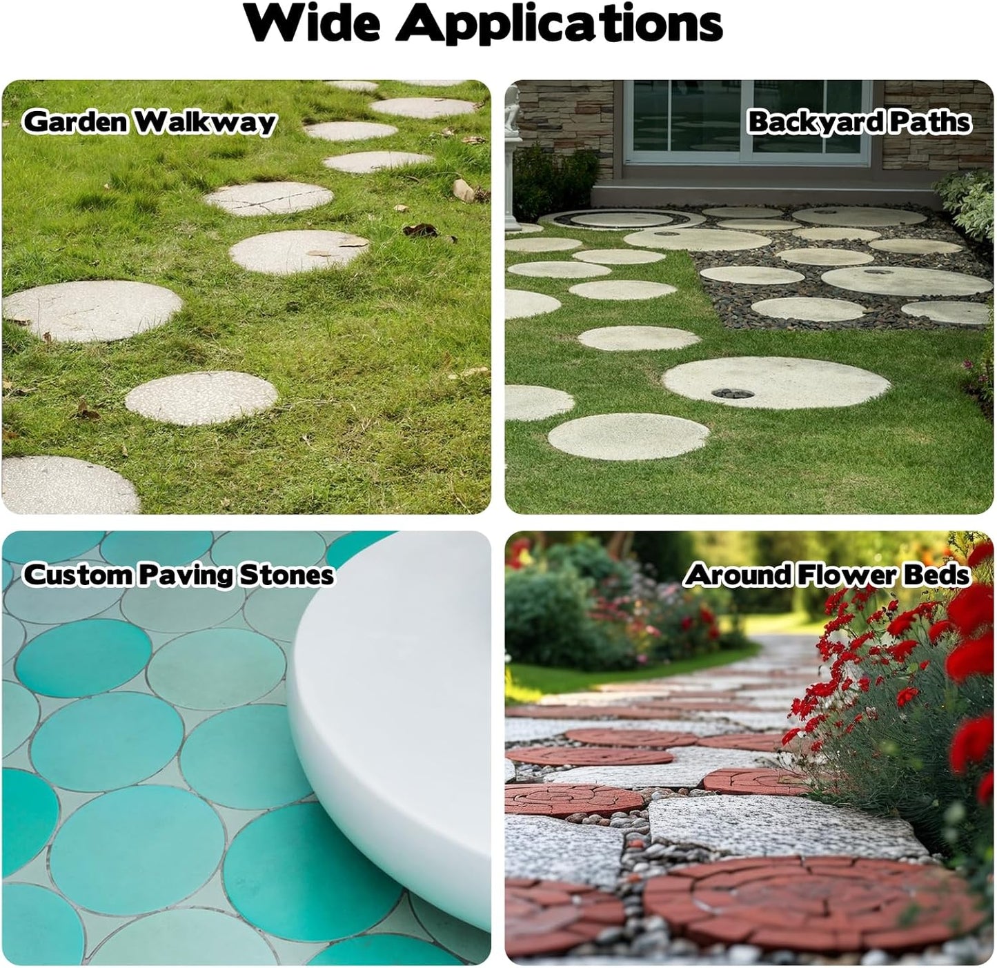 3 Size Round Stepping Stone Molds, 6 Pcs 8.8''/10''/ 11.2'' Reusable Concrete Mold for Garden Stepping Stones Large Tray for Concrete and Stained Glass for Garden Walk Way