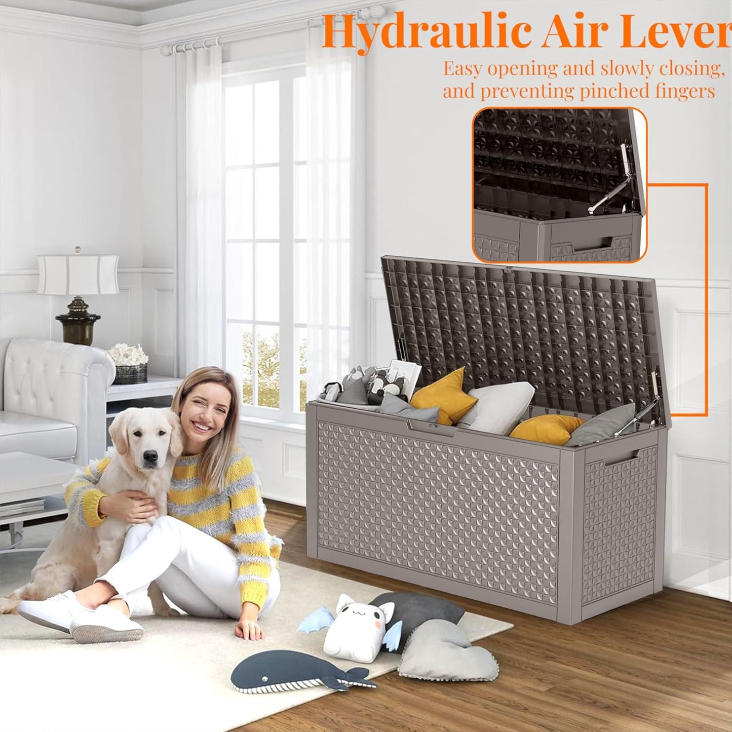 100 Gallon Outdoor Storage Box - Deck Box Waterproof Patio Furniture, Garden Tools, Cushions, Pool Accessories Outside Storage Resin Box