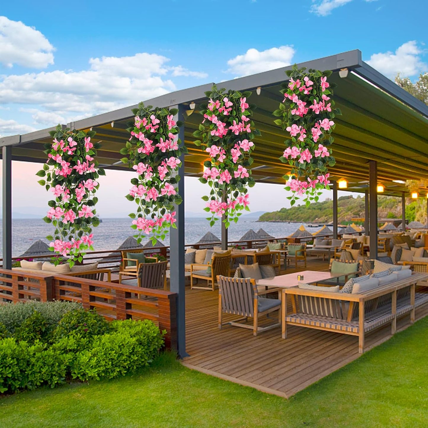 Artificial Hanging Flowers Bougainvillea, UV Resistant Fake Plastic Faux Flower Fabric Vine for Indoor Outdoor Garden Porch Eave Wedding Wall Décor