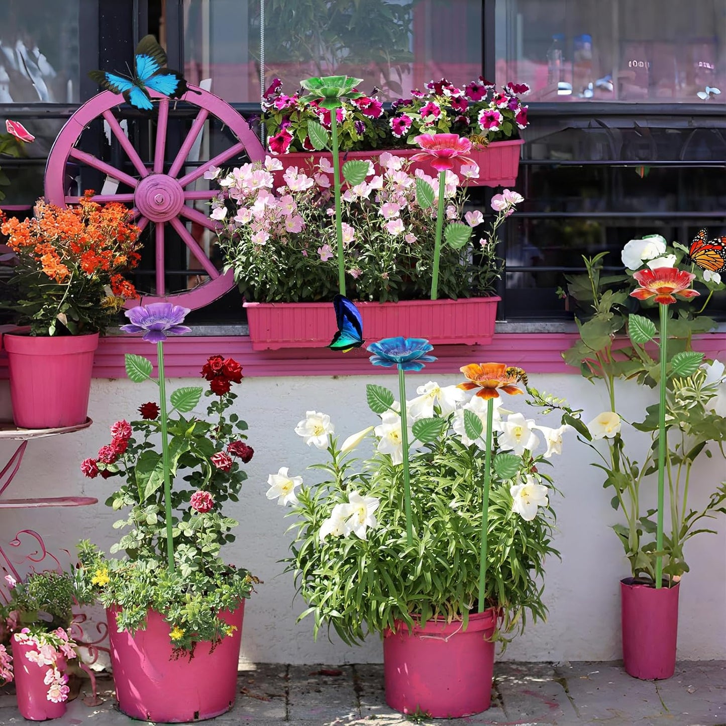 4 Pack Bee Watering Station - Flowers Butterfly Feeder, Bee Water Feeders for Outside, Metal Garden Decor, Bee Baths for Garden Yard Patio (Blue,Yellow,Red,Green)