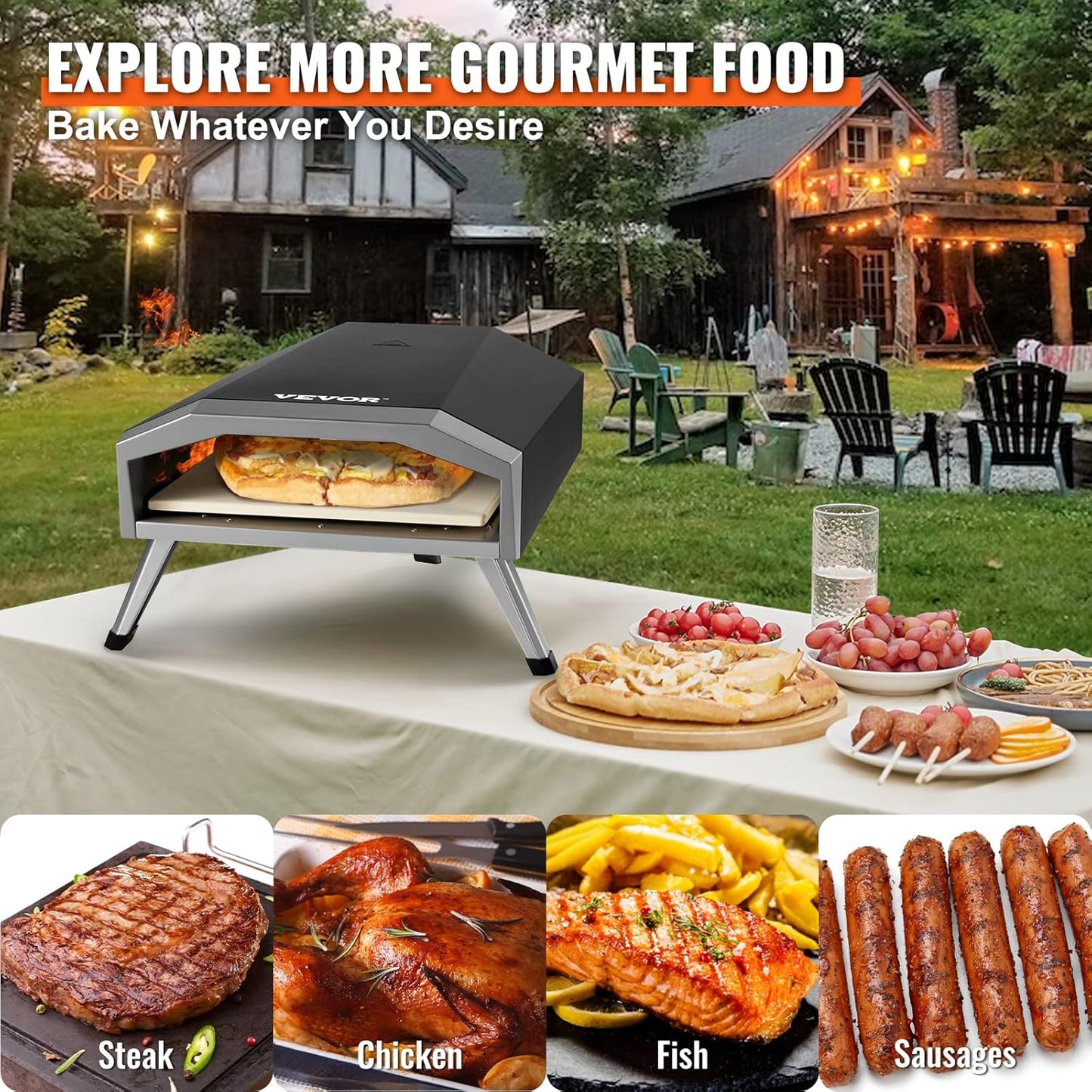 VEVOR Outdoor Propane Gas Pizza Oven, 13 inch Propane Pizza oven, 3 Layers Thick Portable Pizza Maker for Outside Backyard Camping Picnic, Carry Bag, Foldable Leg