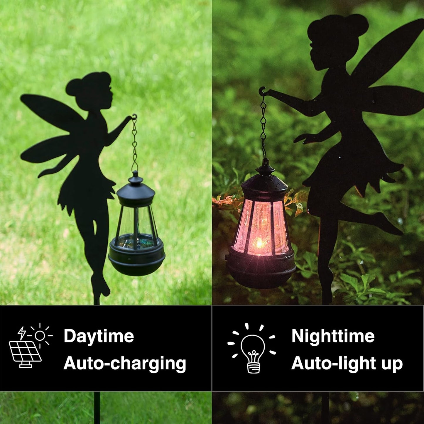 Fairy Garden Accessories Outdoor Lawn Ornaments 1 Pair - Solar Lights Halloween Decorations Outdoor Garden Statue, Metal Stakes Decorative Figurines for Yard Decor, Patio (Type B Color-Shifting)