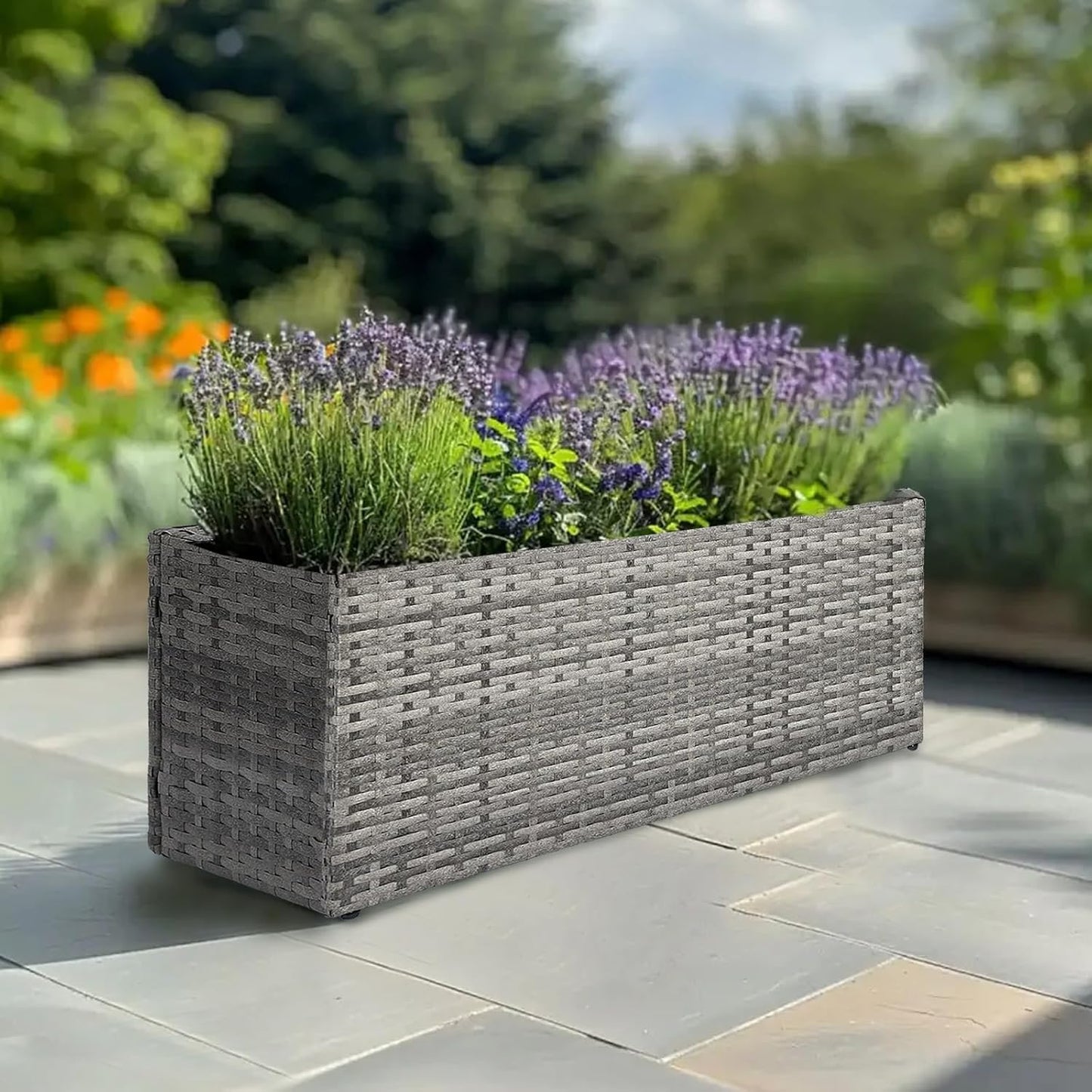 LEWIS&WAYNE Large Rectangular Block Planter Box Handmade Wicker Tall Planters for Outdoor Plants with Removable Liners Modern Planter for Indoor Outdoor Patio Deck - Gray, 36''x12''x16''